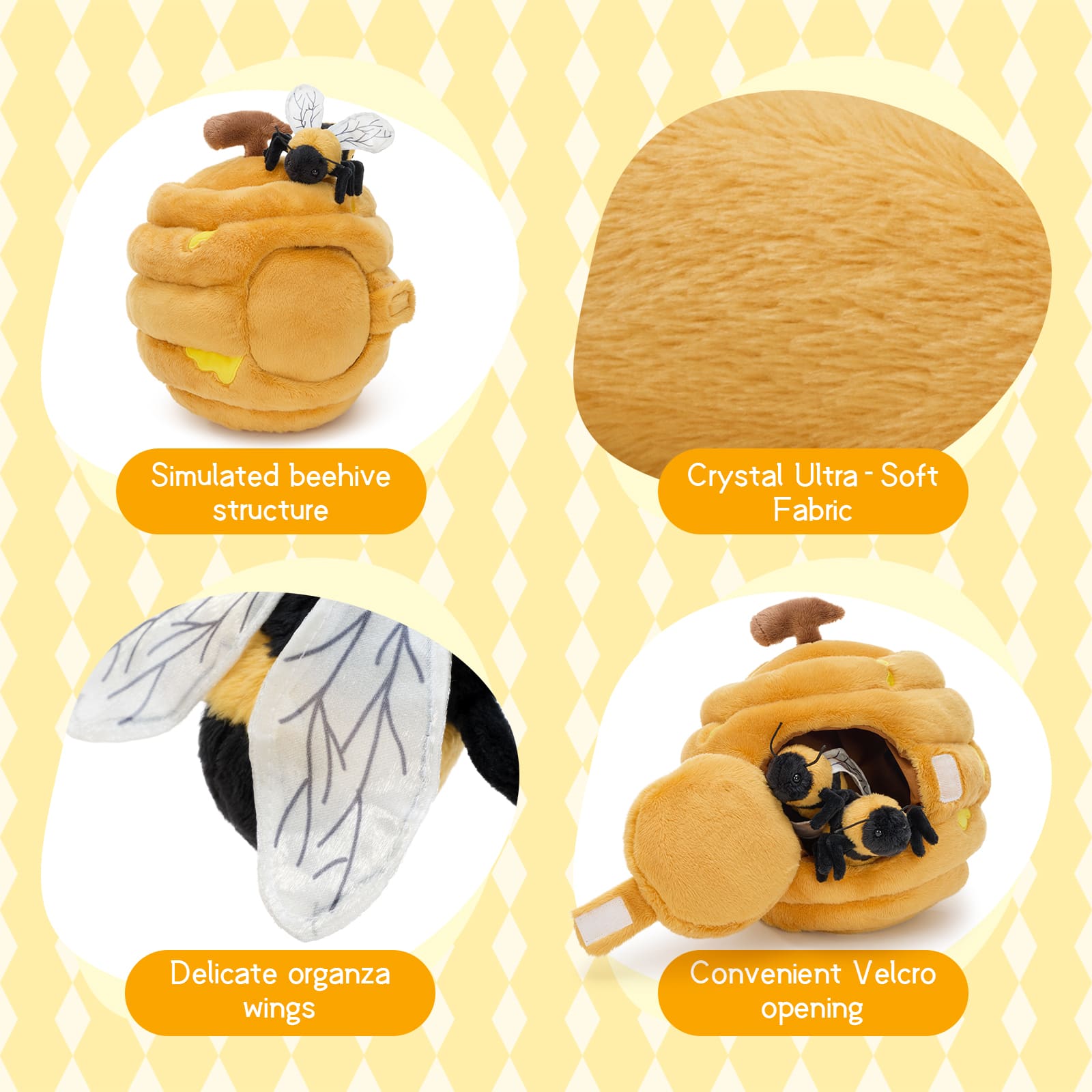 Adorable Bee Hive Plush Toy Set with 5 Baby Bees, 10.2 Inches