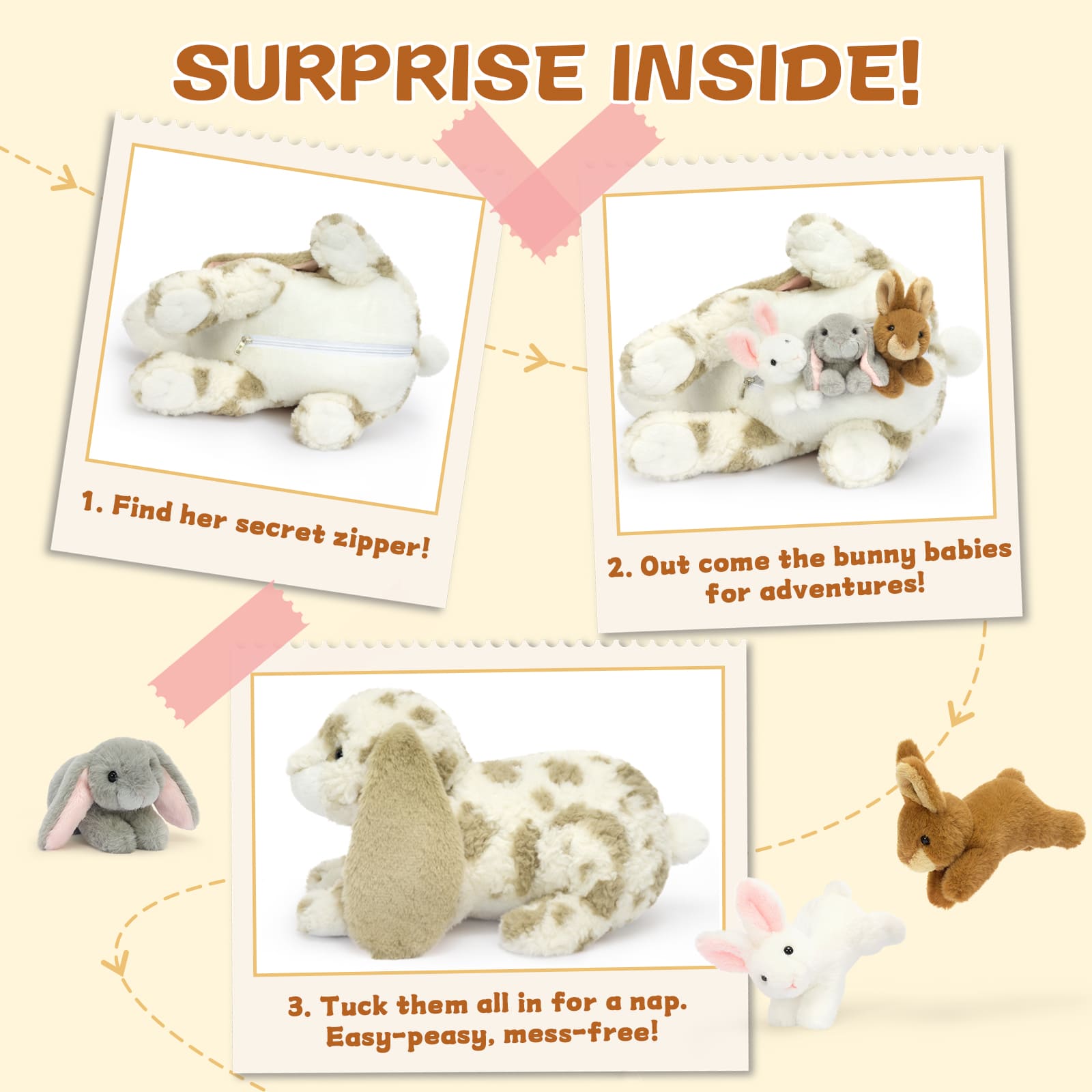 Realistic Bunny Stuffed Animals with Babies Inside, 17.7 Inches