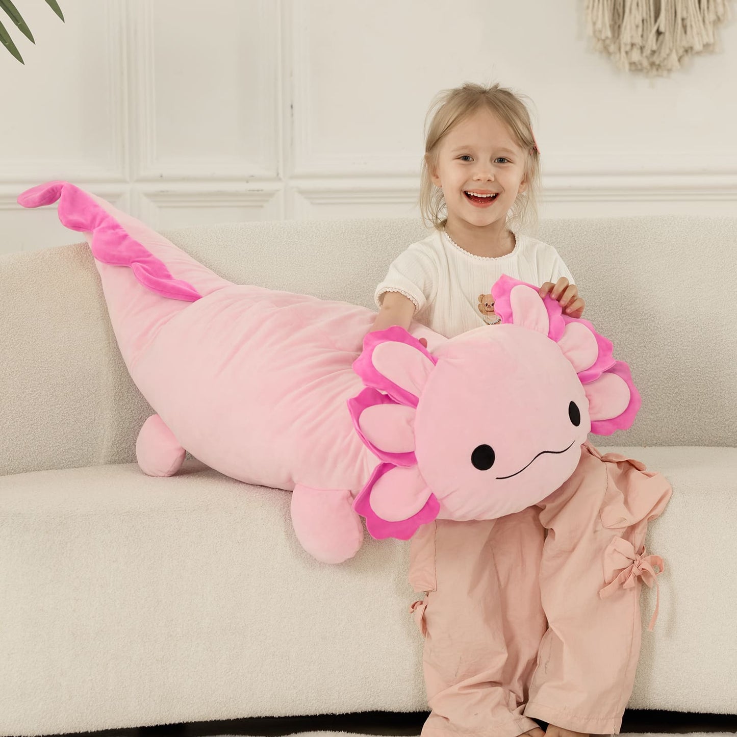 Giant Axolotl Plush Pillow Salamander Stuffed Animals, Pink/Blue, 39 Inches