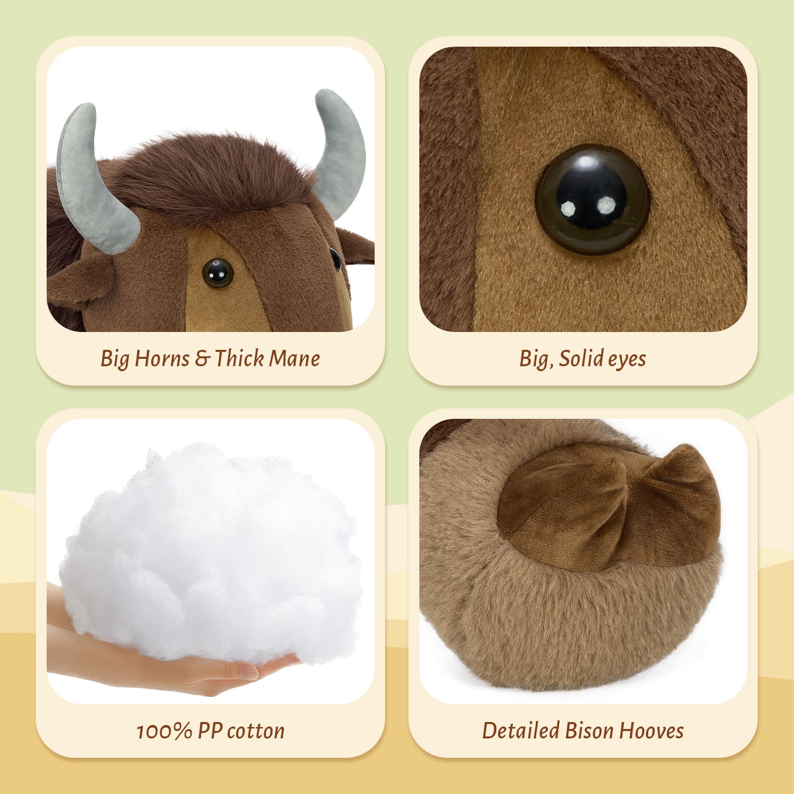 Soft Bison Plush Toy Buffalo Stuffed Animal, Brown, 31.5 Inches