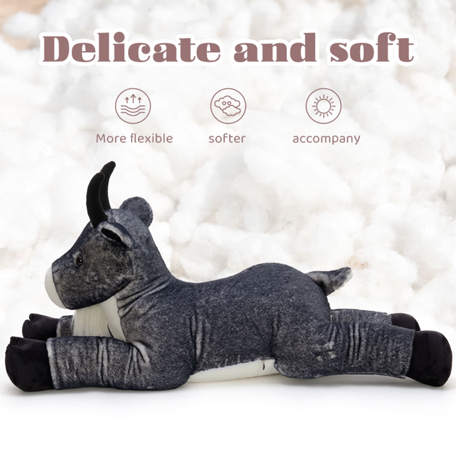 Large Realistic Goat Stuffed Animals Farm Plushies, Black, 39 Inches