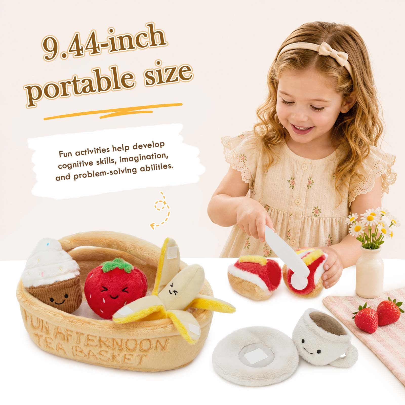 7pcs Tea Party Plush Set Cutting Pretend Play Food Sets Toys for Kids