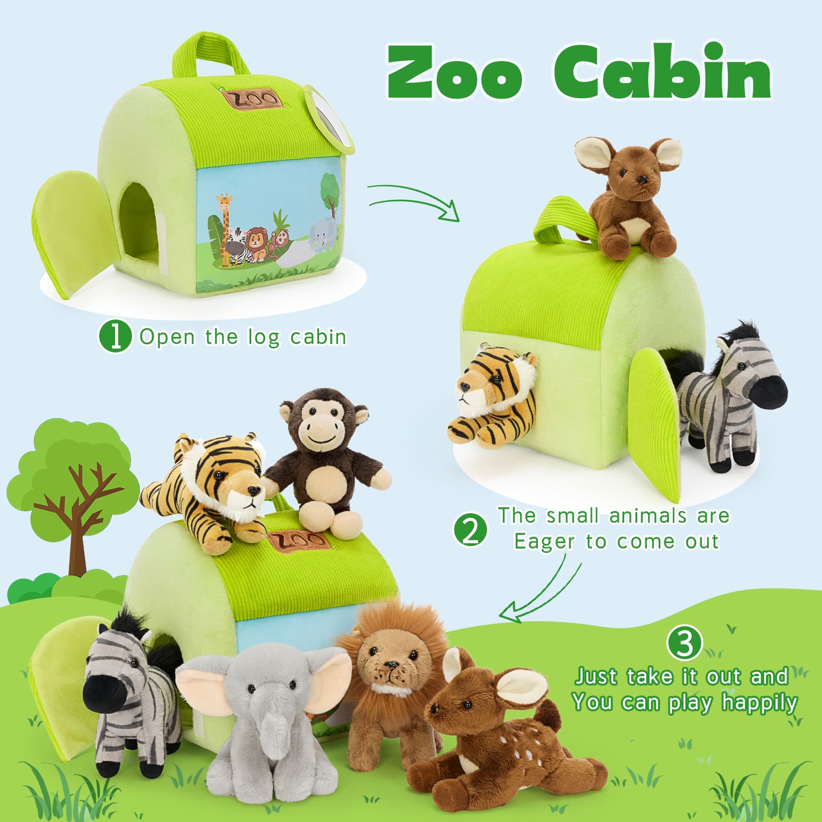 Safari Zoo Animal Plush Playhouse Set for Kids