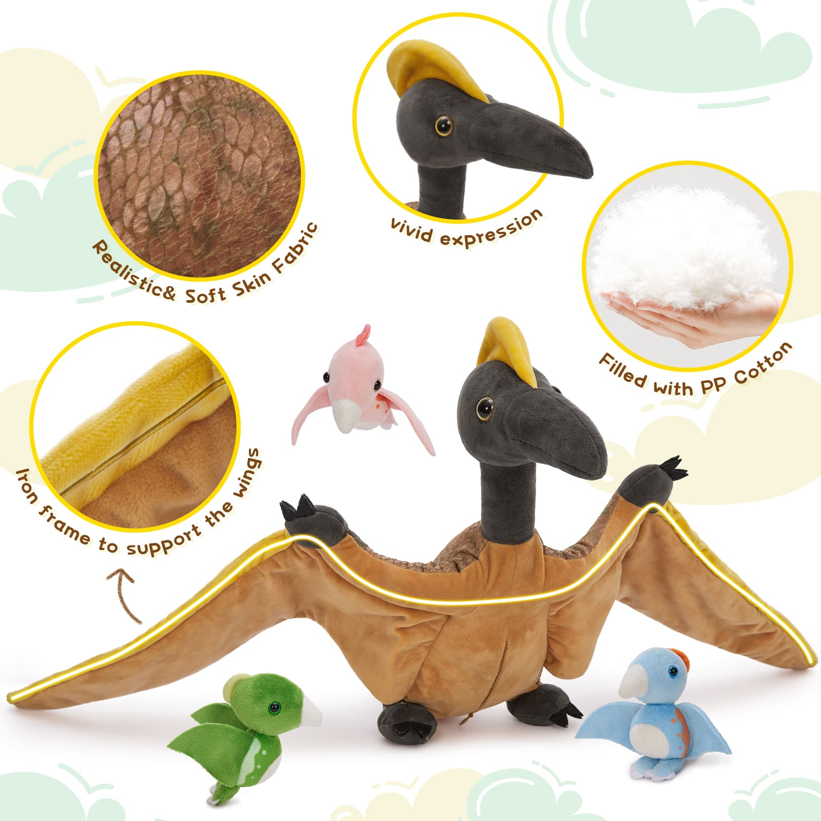 Pterosaur Stuffed Animals Jurassic Plush Toys, 37.4 Inches