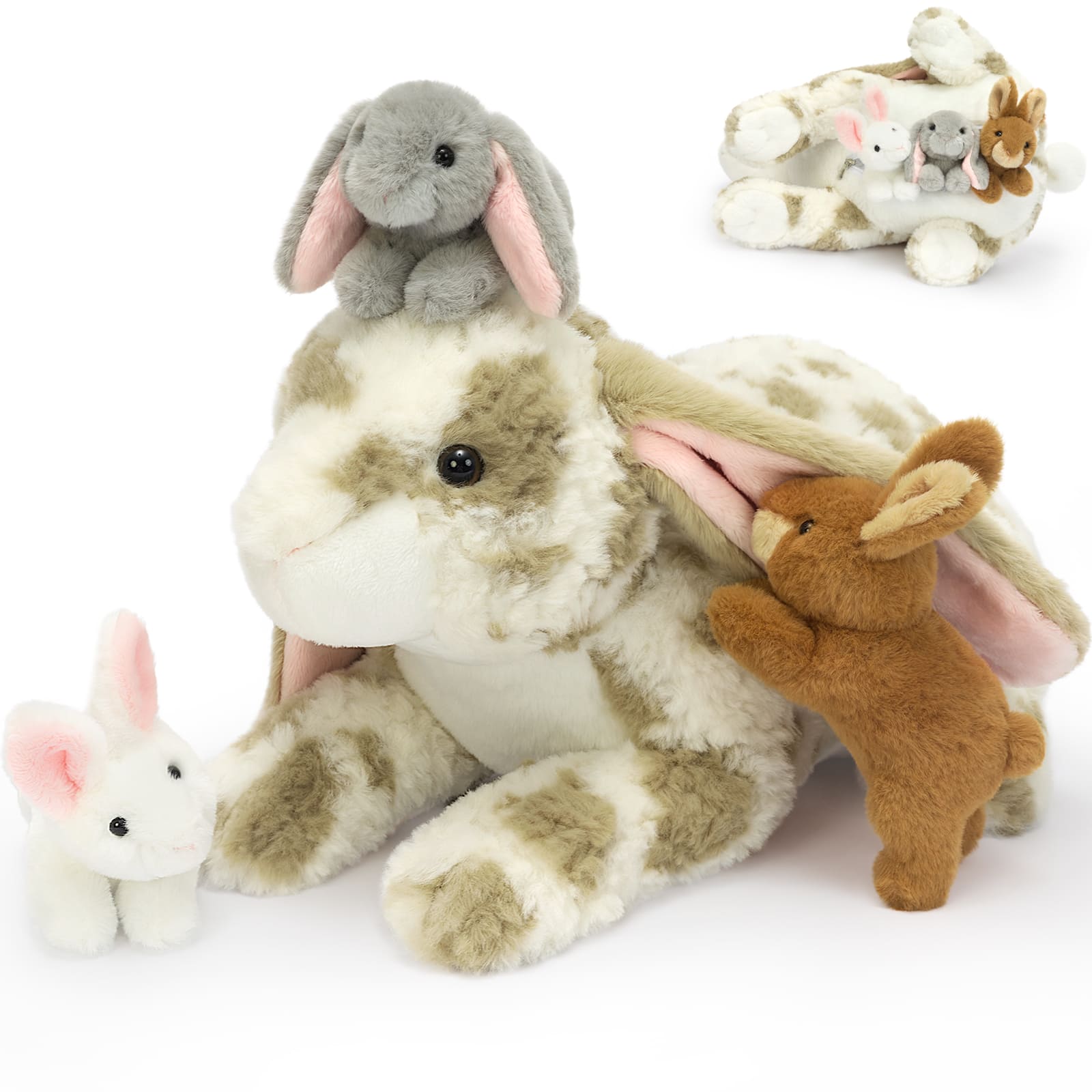 Realistic Bunny Stuffed Animals with Babies Inside, 17.7 Inches