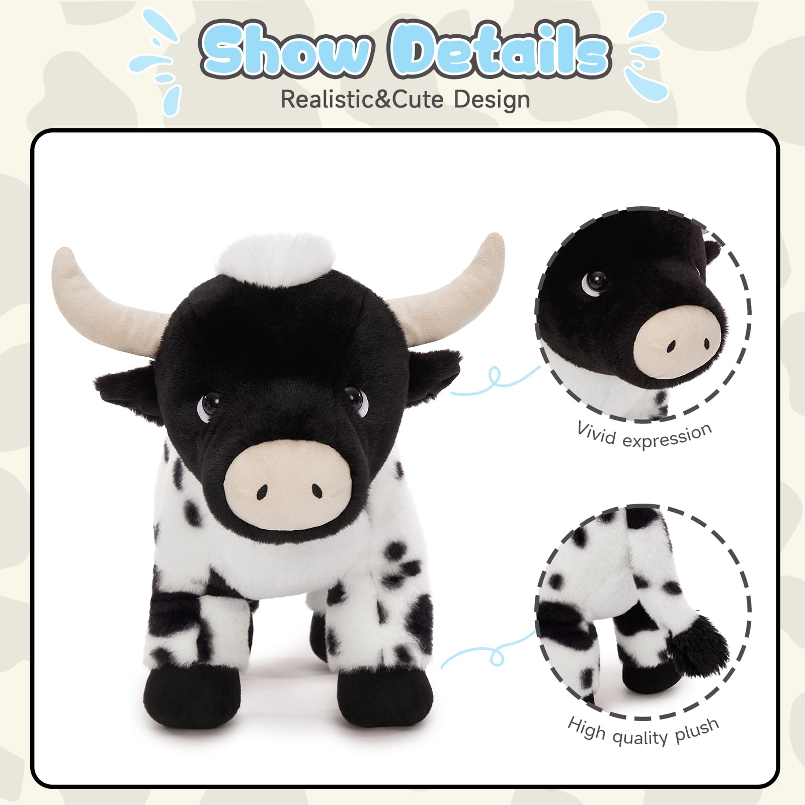 Lifelike Dairy Cow Stuffed Animals, 15.75 Inches