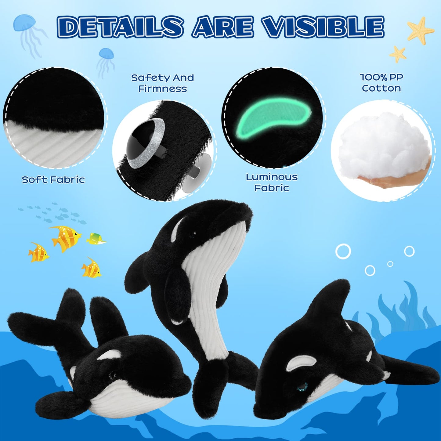 soft orca whale plush toy for kids cuddly ocean animal stuffed toy for playtime