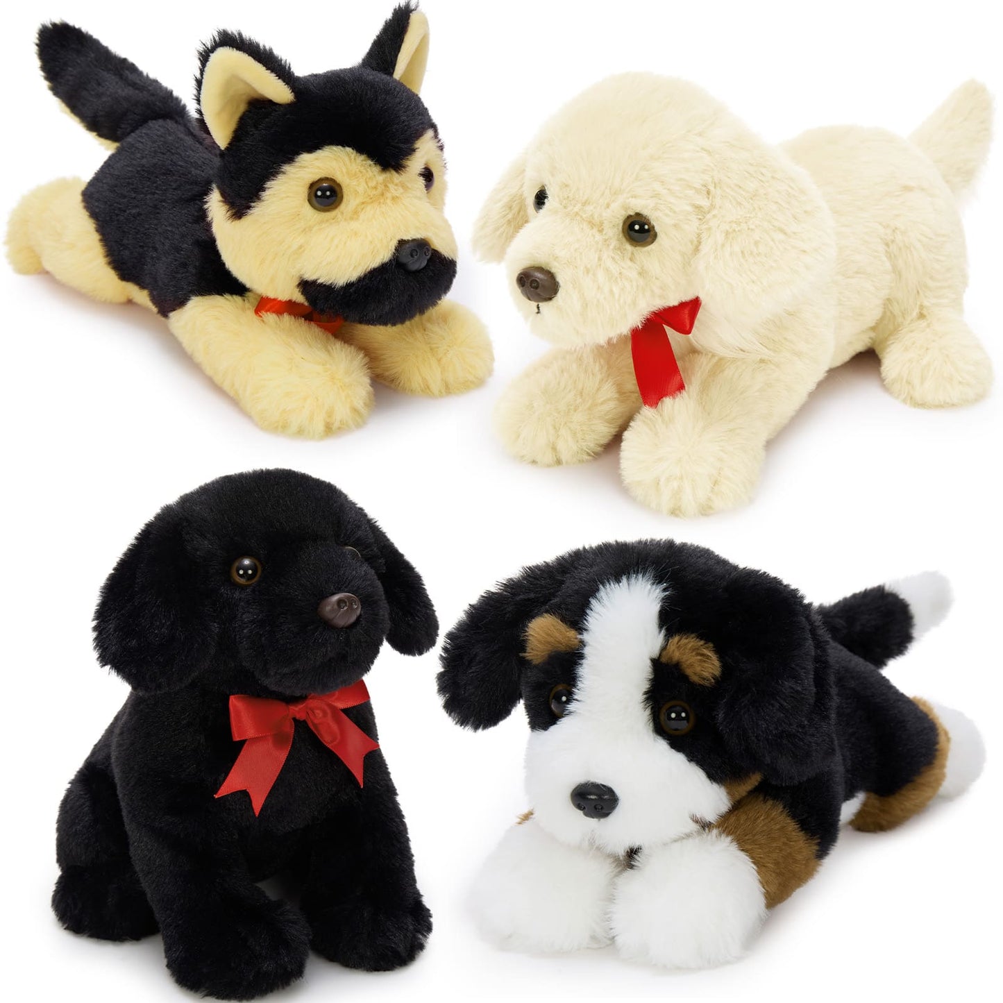 Realistic puppy plush toy set with various dog breeds, perfect for gifts and nursery decor