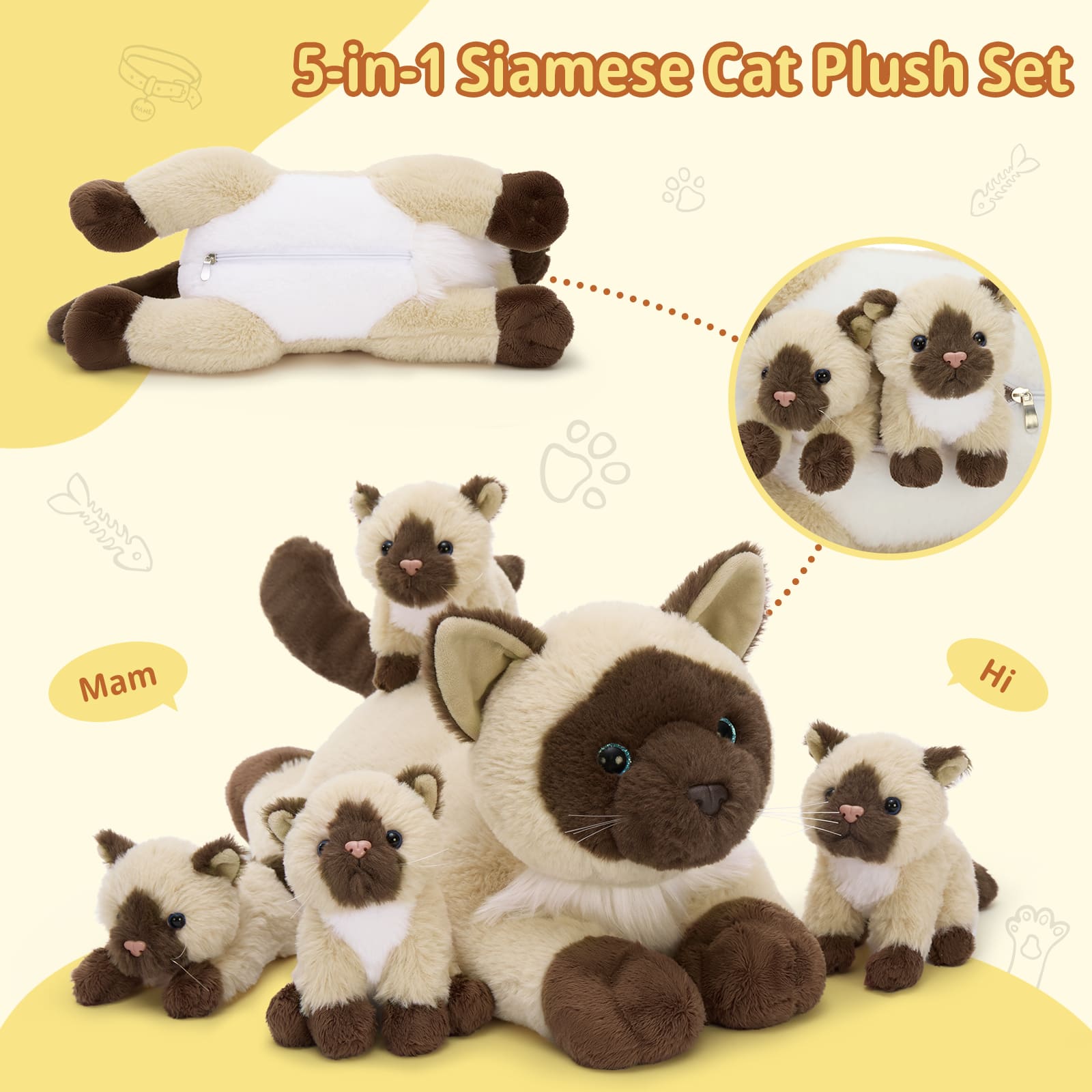 Siamese Cat Plush Toys Kitten Stuffed Animals, 18.9 Inches