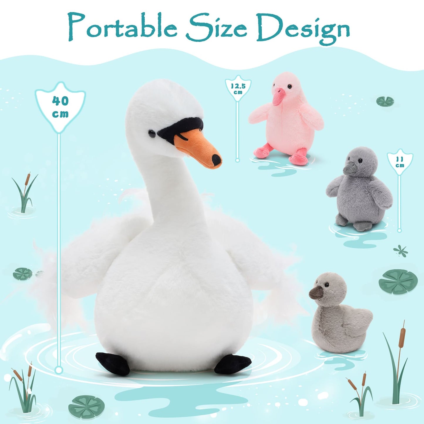 Big Stuffed Swan with Three Baby Cygnet Plush Toy Set