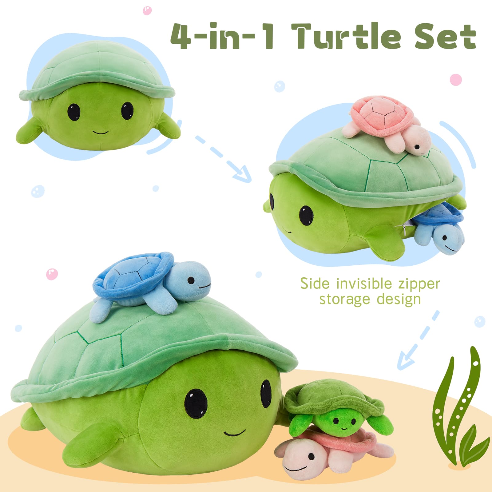 Retracting Head Turtle Stuffed Animals, Green, 15.7 Inches