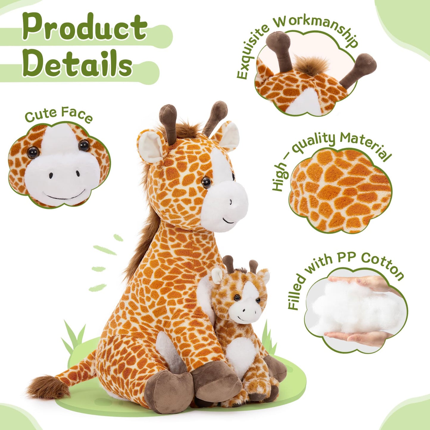 Large giraffe stuffed animal with baby giraffe plush companion, made from ultra-soft premium materials with safari-inspired design, ideal for children's bedrooms, playrooms, and animal lovers.