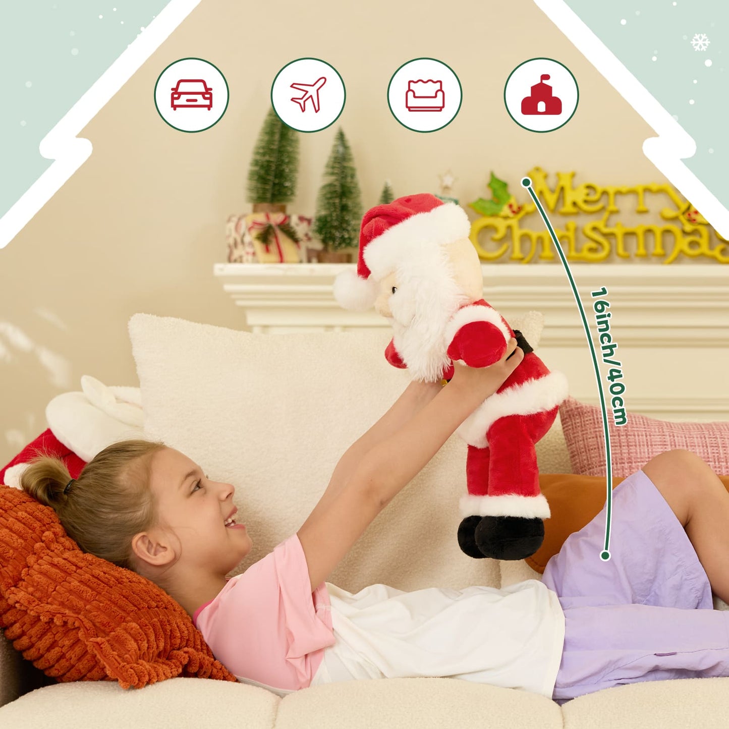 MorisMos 16-inch Christmas Santa Claus Stuffed Animal with Adjustable Joints, Weight Heating Stuffed Santa Claus Plush Toy for Girls Boys Kids