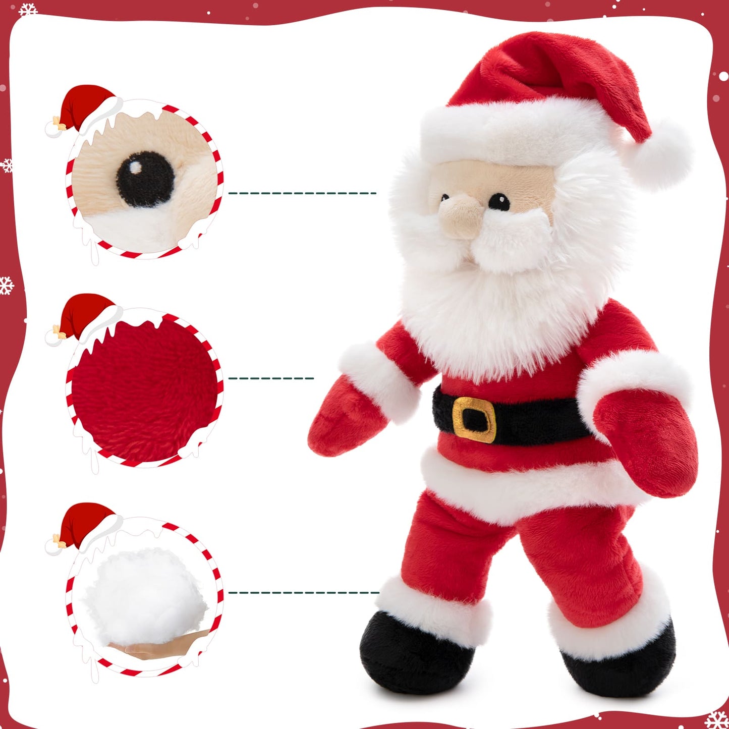 MorisMos 16-inch Christmas Santa Claus Stuffed Animal with Adjustable Joints, Weight Heating Stuffed Santa Claus Plush Toy for Girls Boys Kids