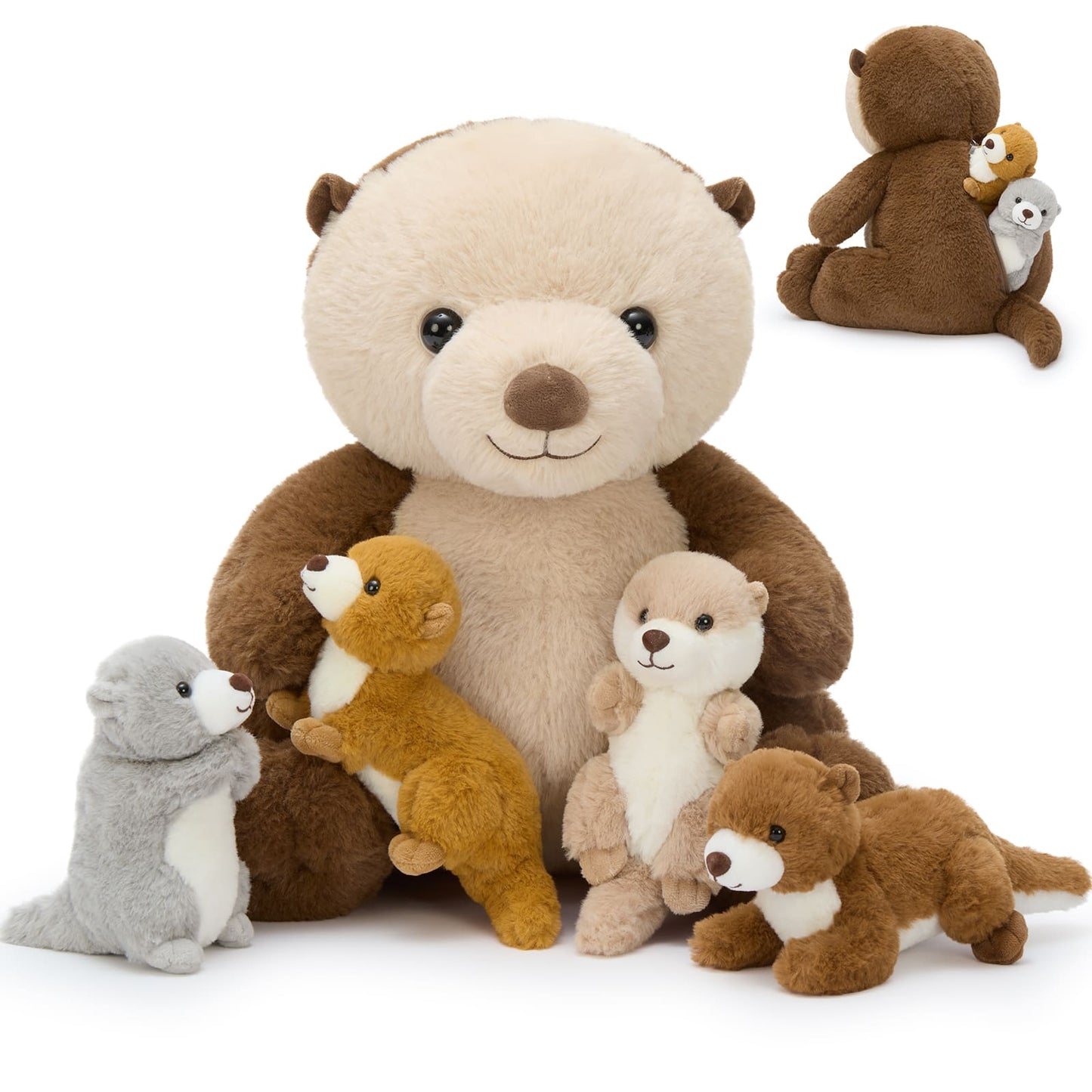 MorisMos 5 Pcs Otter Stuffed Animal - 14.5" Mommy Sea Otter Plush with Babies Inside, Soft Cute Stuffed Otter Plushies Toy for Kids Boys Girls, Ideal Gift for Christmas Birthday Holidays