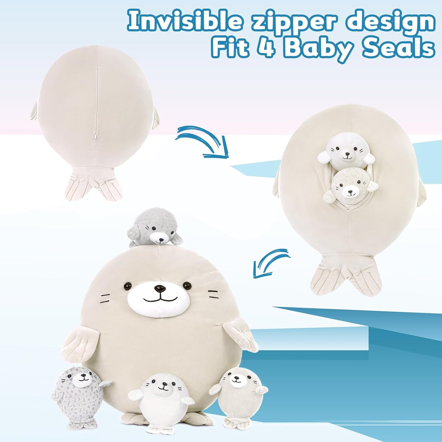 Ensemble de jouets en peluche Seal, gris, 18,8 pouces