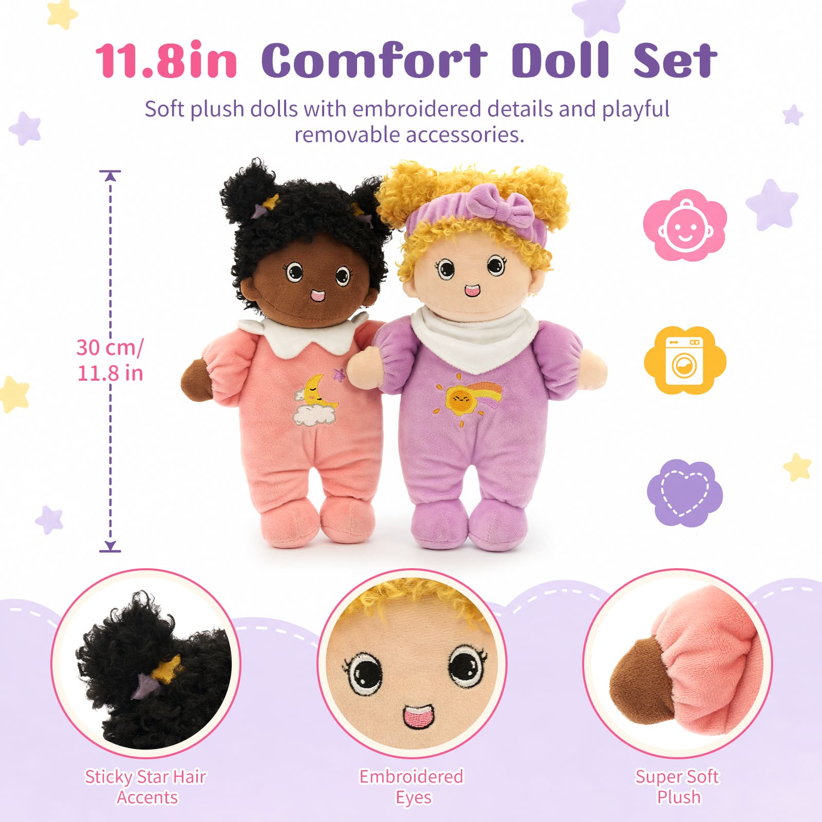 2-Piece Comfort Dolls 11.8-Inch Soft Plush Doll Set for Kids