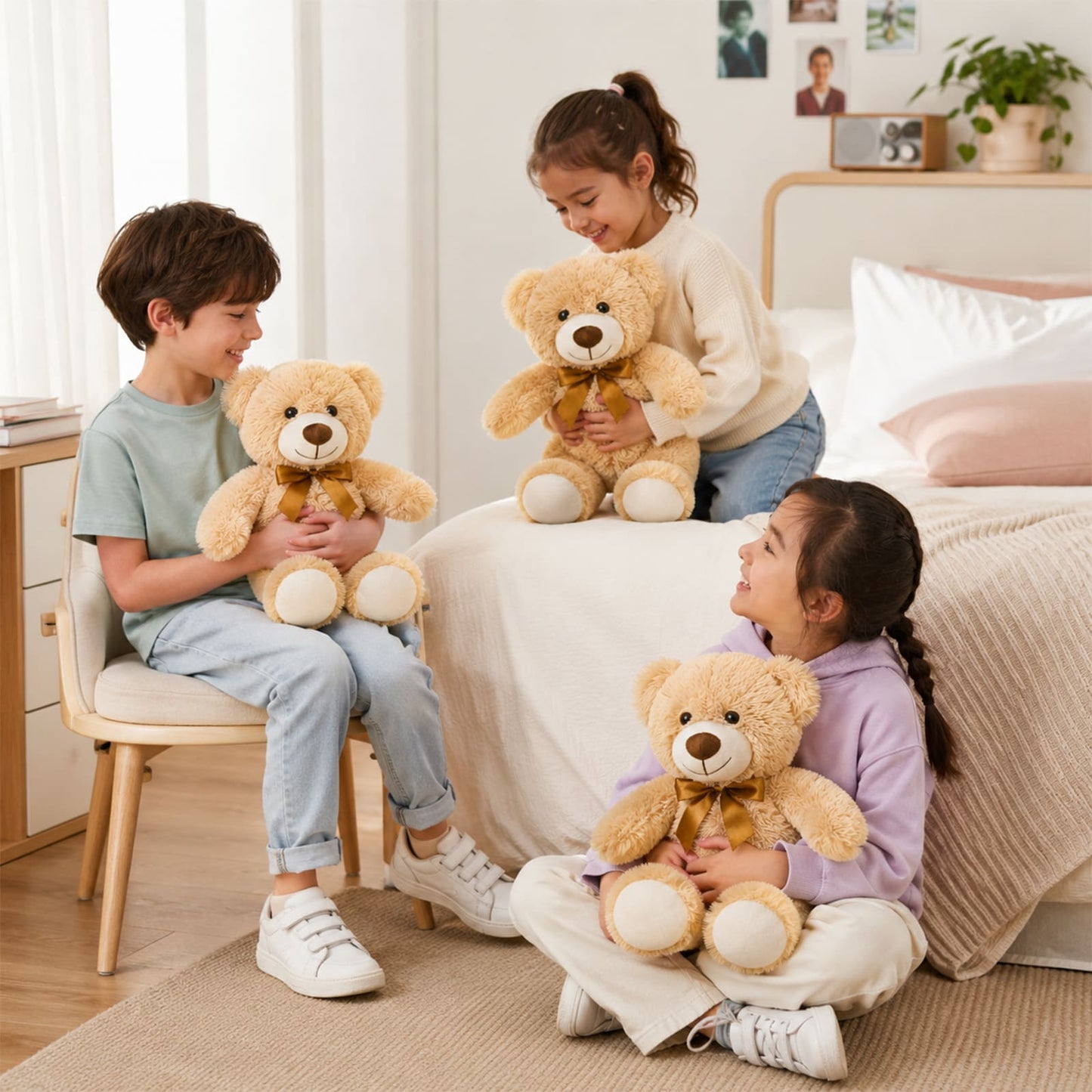 Paquet de 3 ours en peluche, marron clair, 13,8 pouces