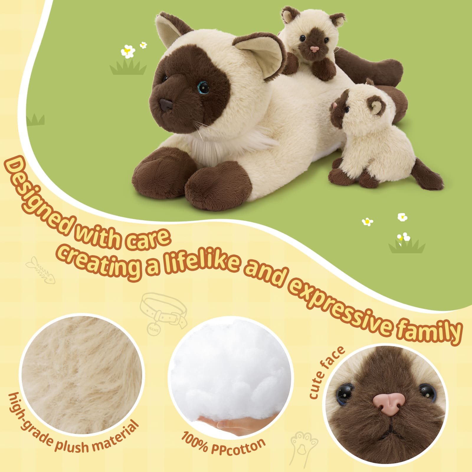 Siamese Cat Plush Toys Kitten Stuffed Animals, 18.9 Inches