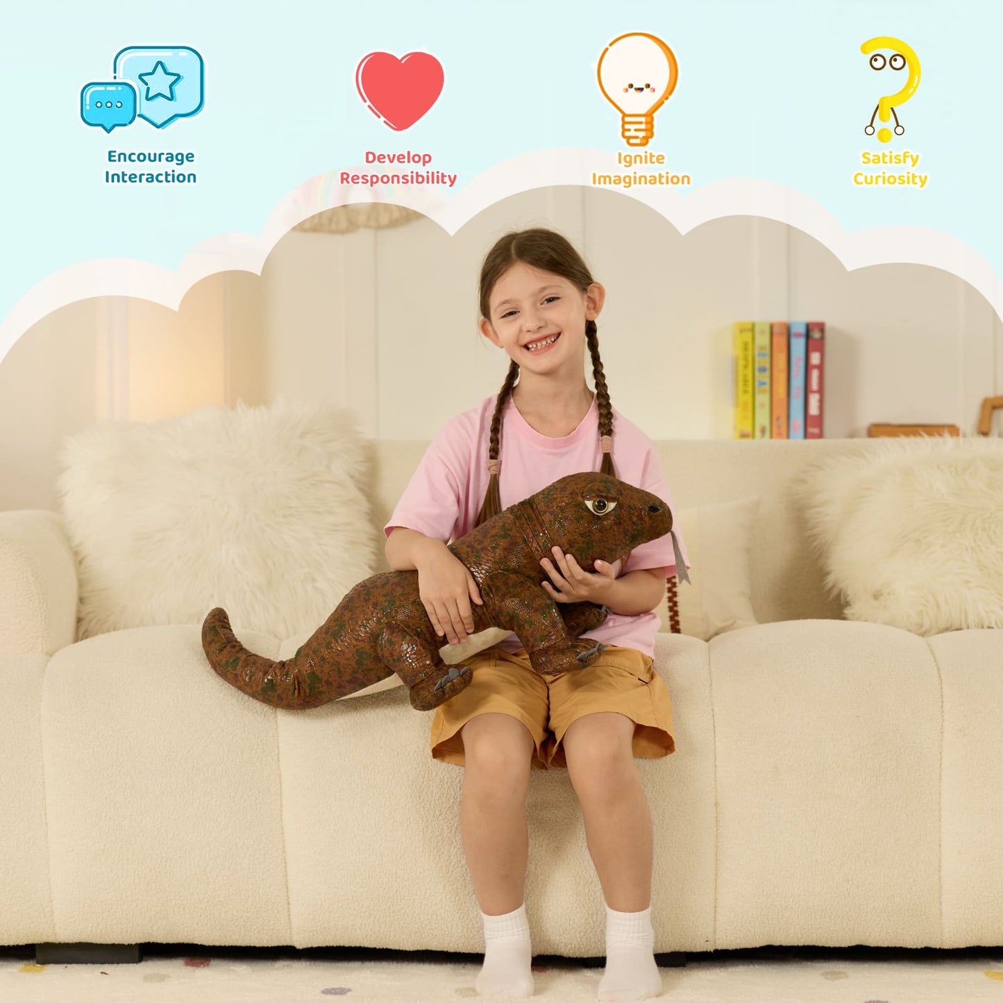 MorisMos Giant Komodo Dragon Stuffed Animal Pillow, 32" Plush Komodo Dragon Toy for Kid Girl Boy Birthday Gift, Realistic Big Monitor Lizard Stuffed Animal,Living Modern-Day Dinosuar Dragon Decoration