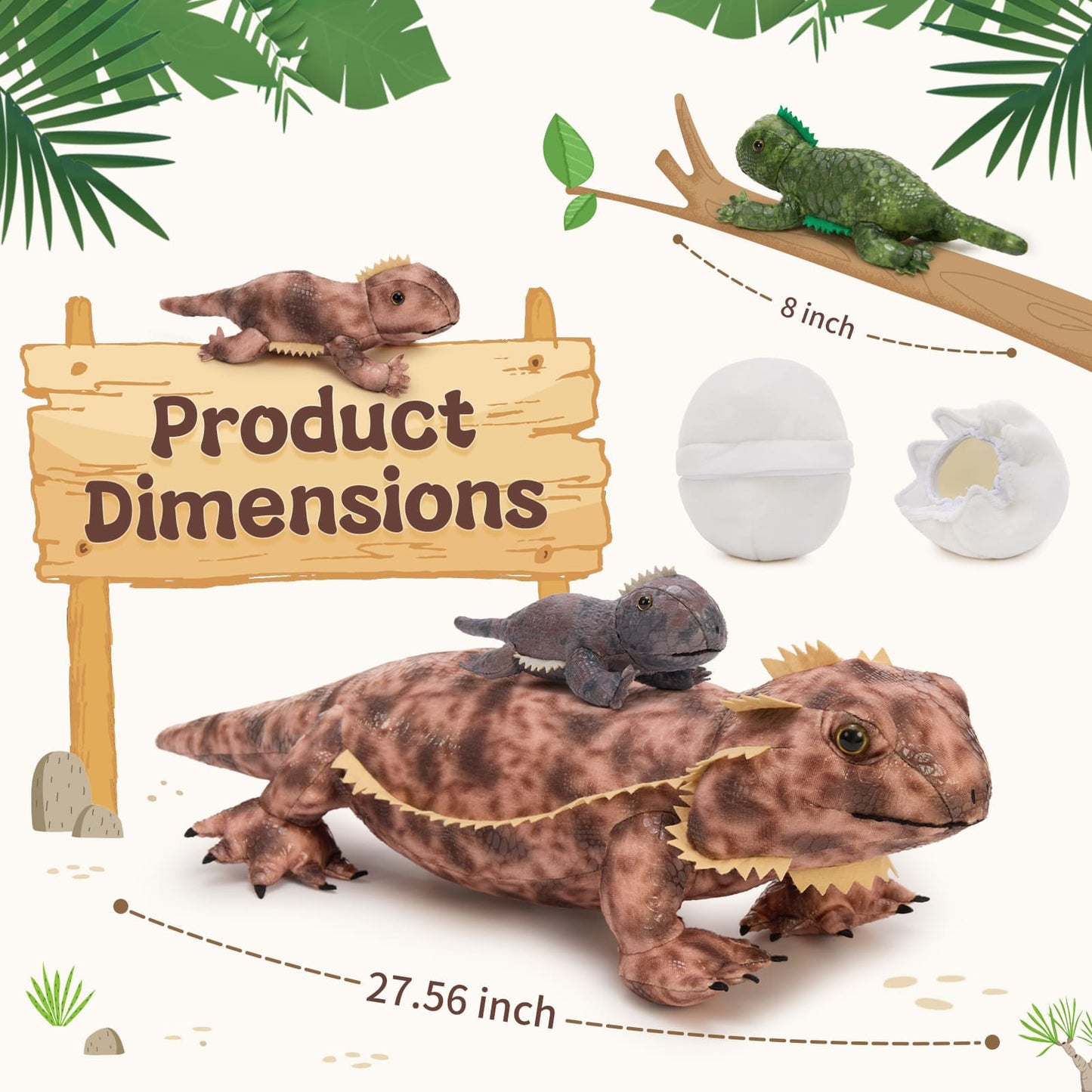 One Big Lizard Mom With Three Lizard Baby Plush Toy Set