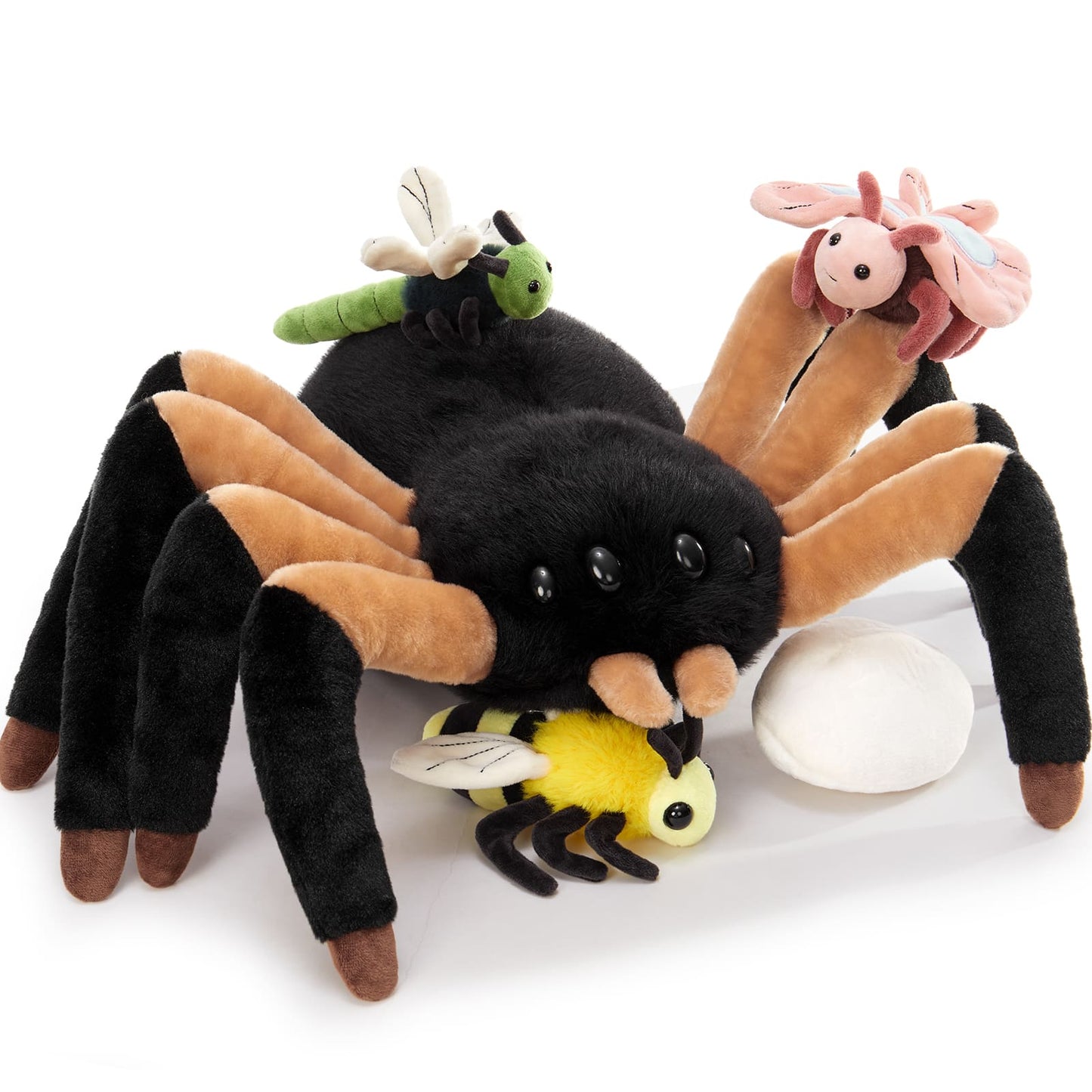MorisMos 5 Pcs Spider Stuffed Animal, 16-inch Large Spider Plush with Butterfly, Dragonfly, Bee, Eggshell, Soft Plush Toys for Kids, Boys, Girls