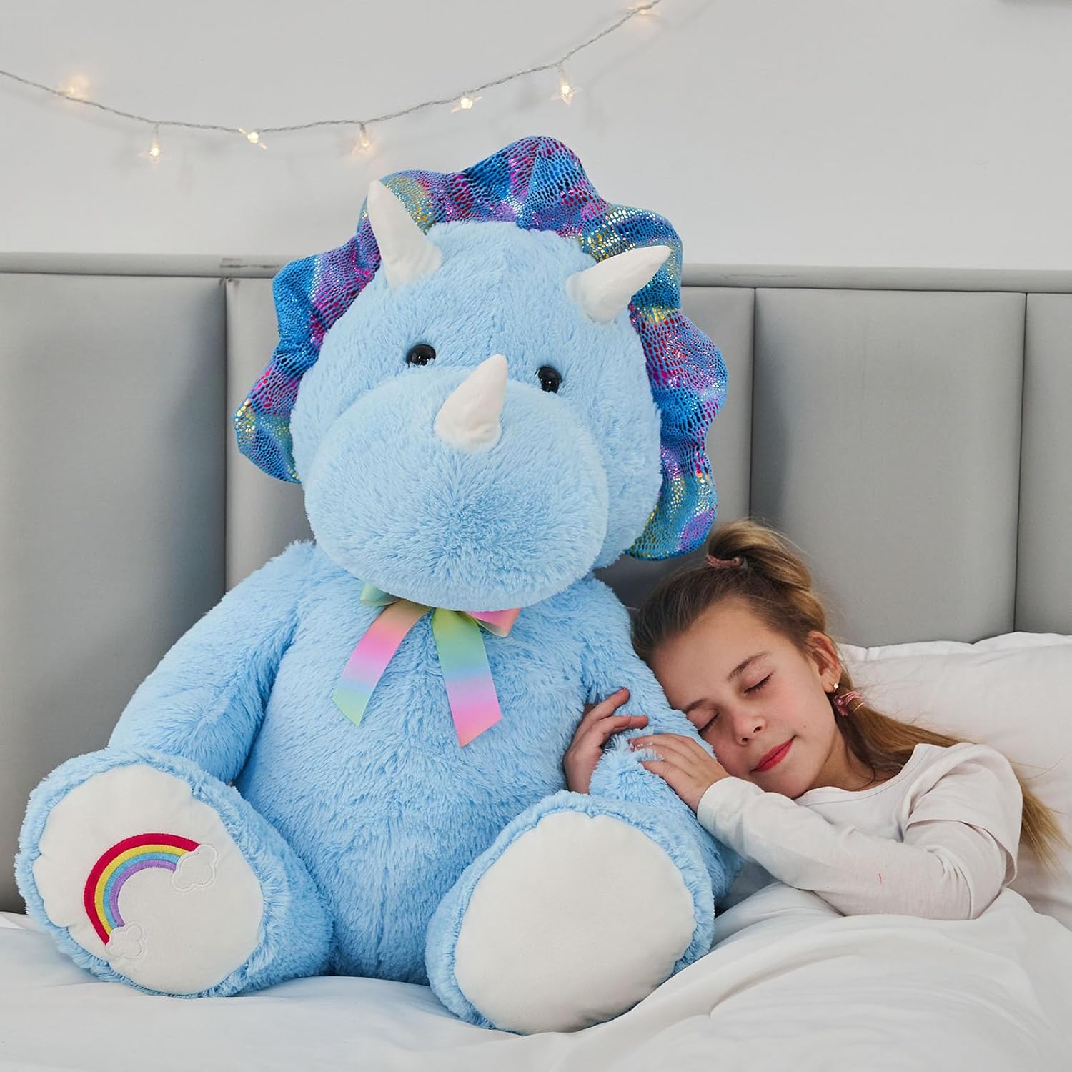 Jouet en peluche Triceratops assis, bleu, 29,5 pouces