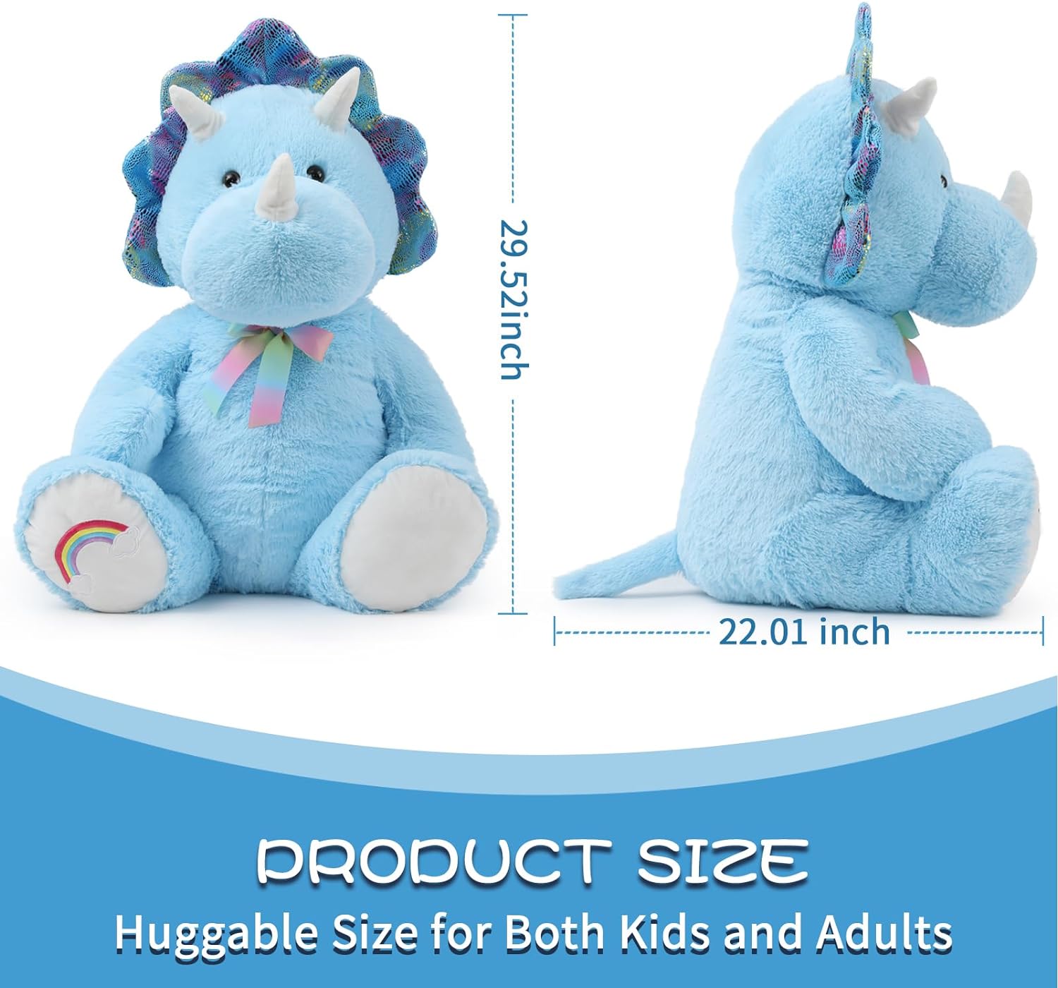 Jouet en peluche Triceratops assis, bleu, 29,5 pouces