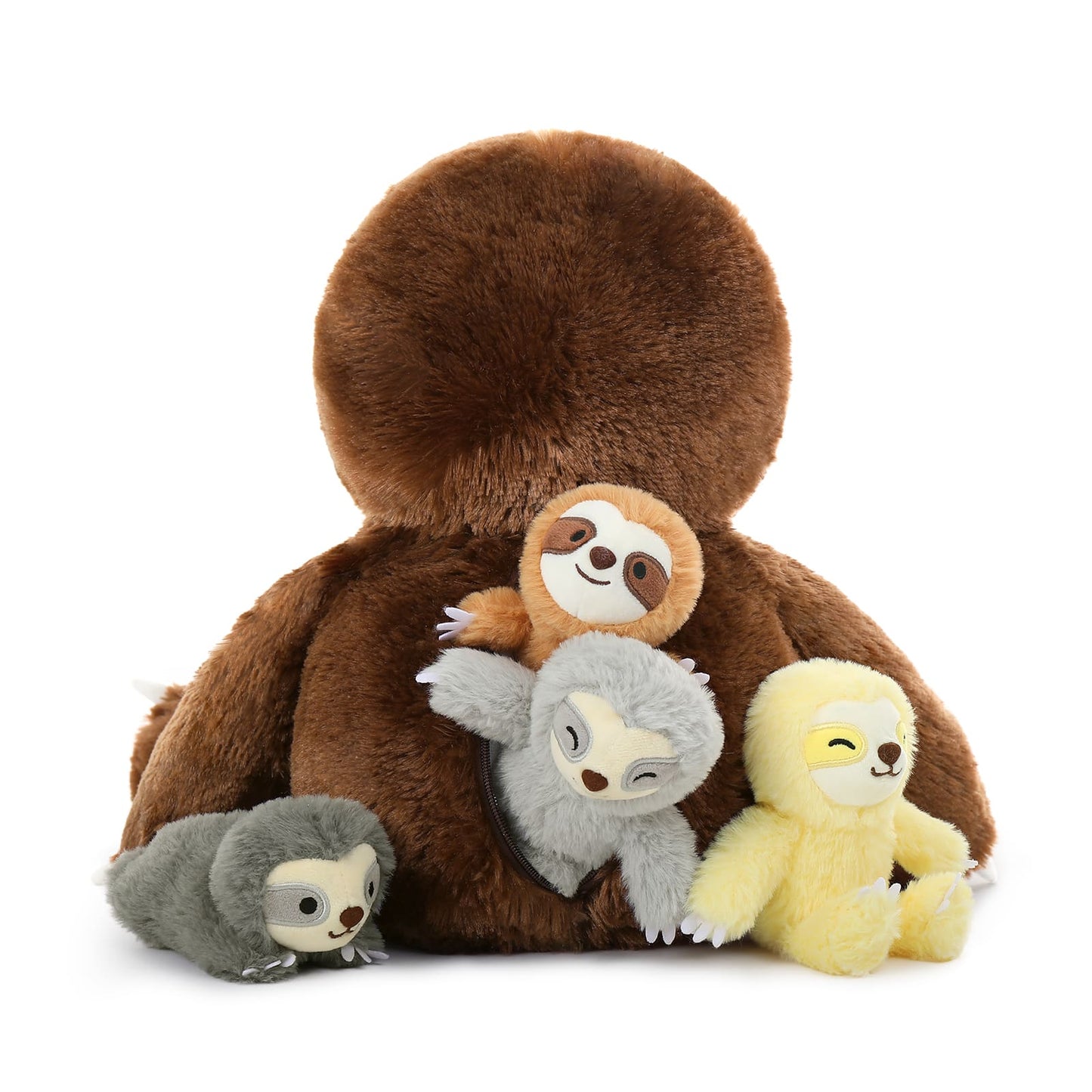 Stuffed Sloth with Four Baby Sloth Plushies Inside, Dark Brown, 24 Inches