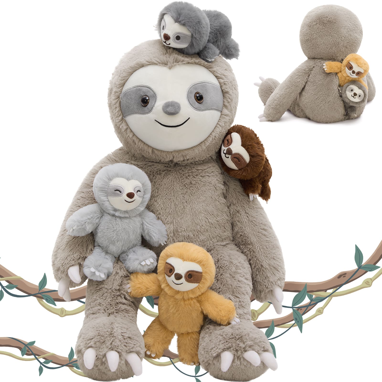 Sloth Stuffed Animal Toys, Dark Brown, 24 Inches