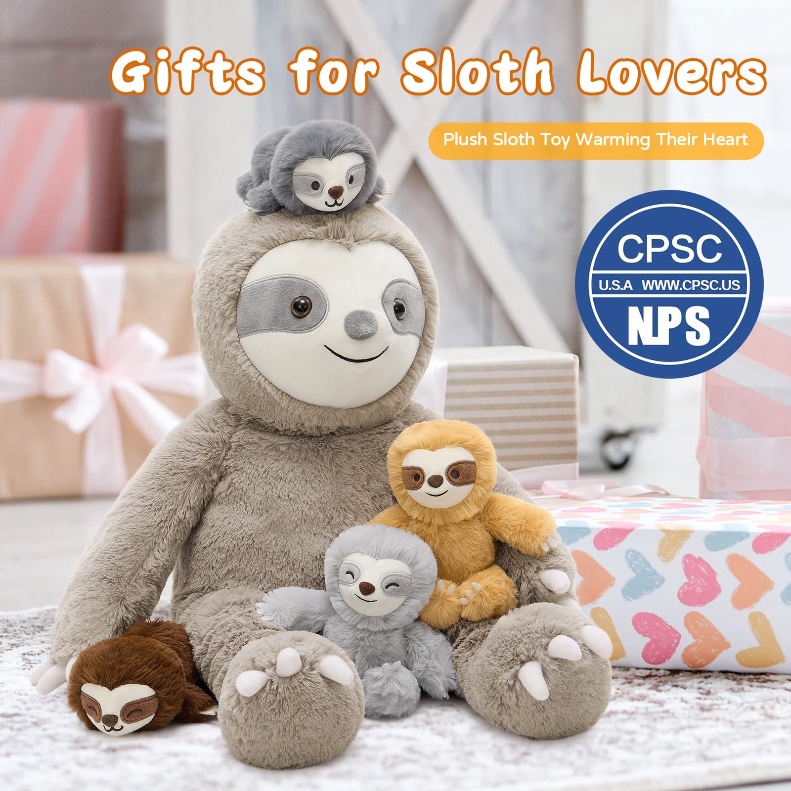 Sloth Stuffed Animal Toys, Dark Brown, 24 Inches