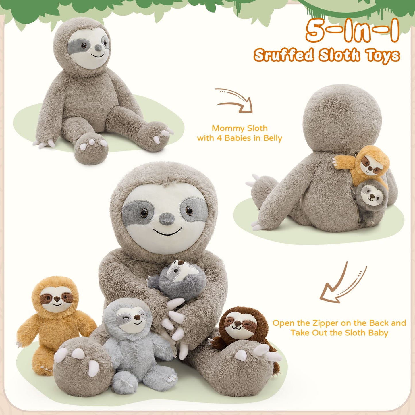 Realistic Stuffed Animals with Babies Inside - MorisMos Stuffed Animal Set - Kawaii Plush Toys for All Ages
