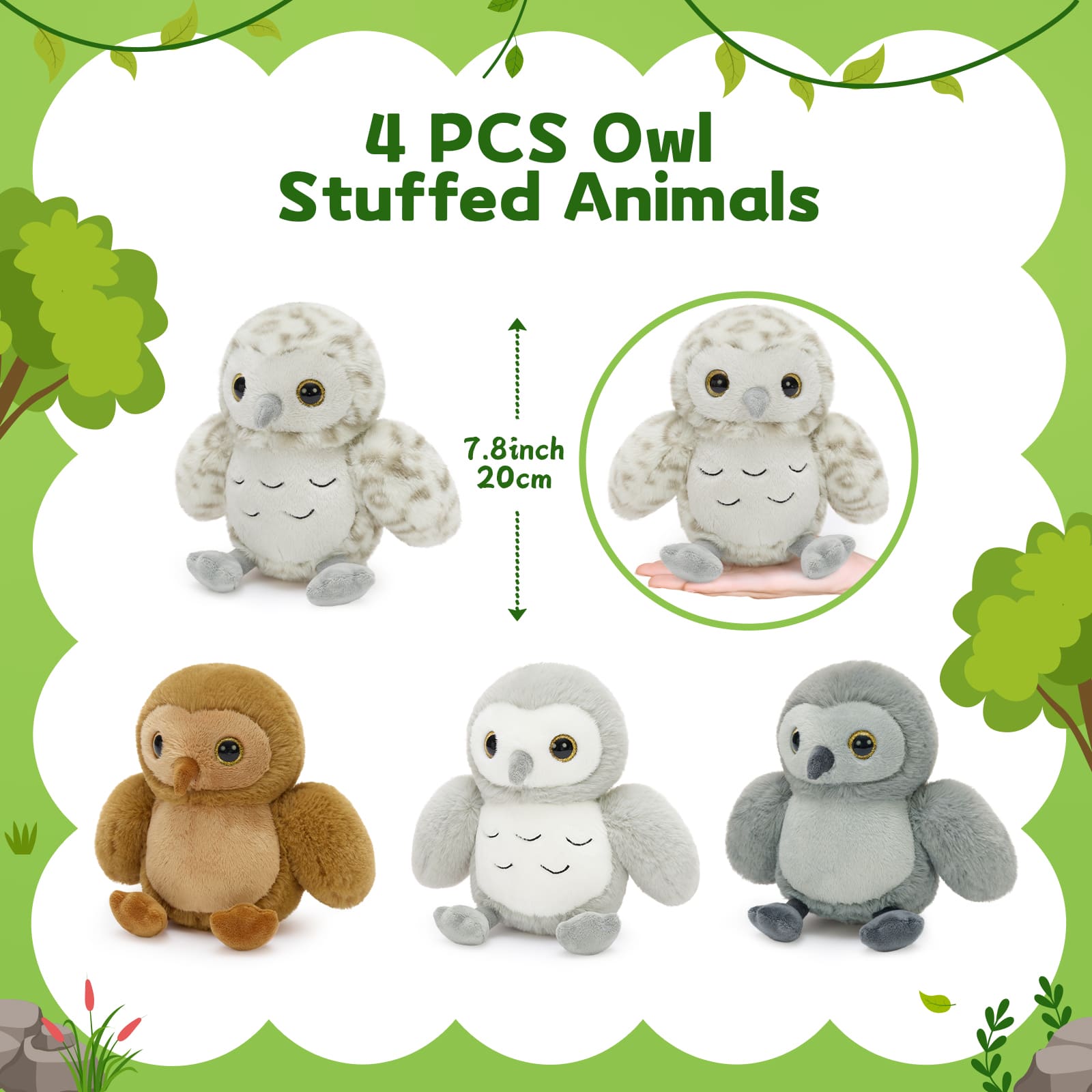 Mini Owl Plush Toys Nighthawk Stuffed Animals, 7.8 Inches