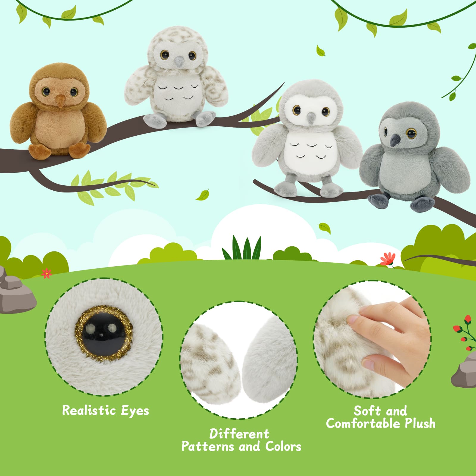 Mini Owl Plush Toys Nighthawk Stuffed Animals, 7.8 Inches