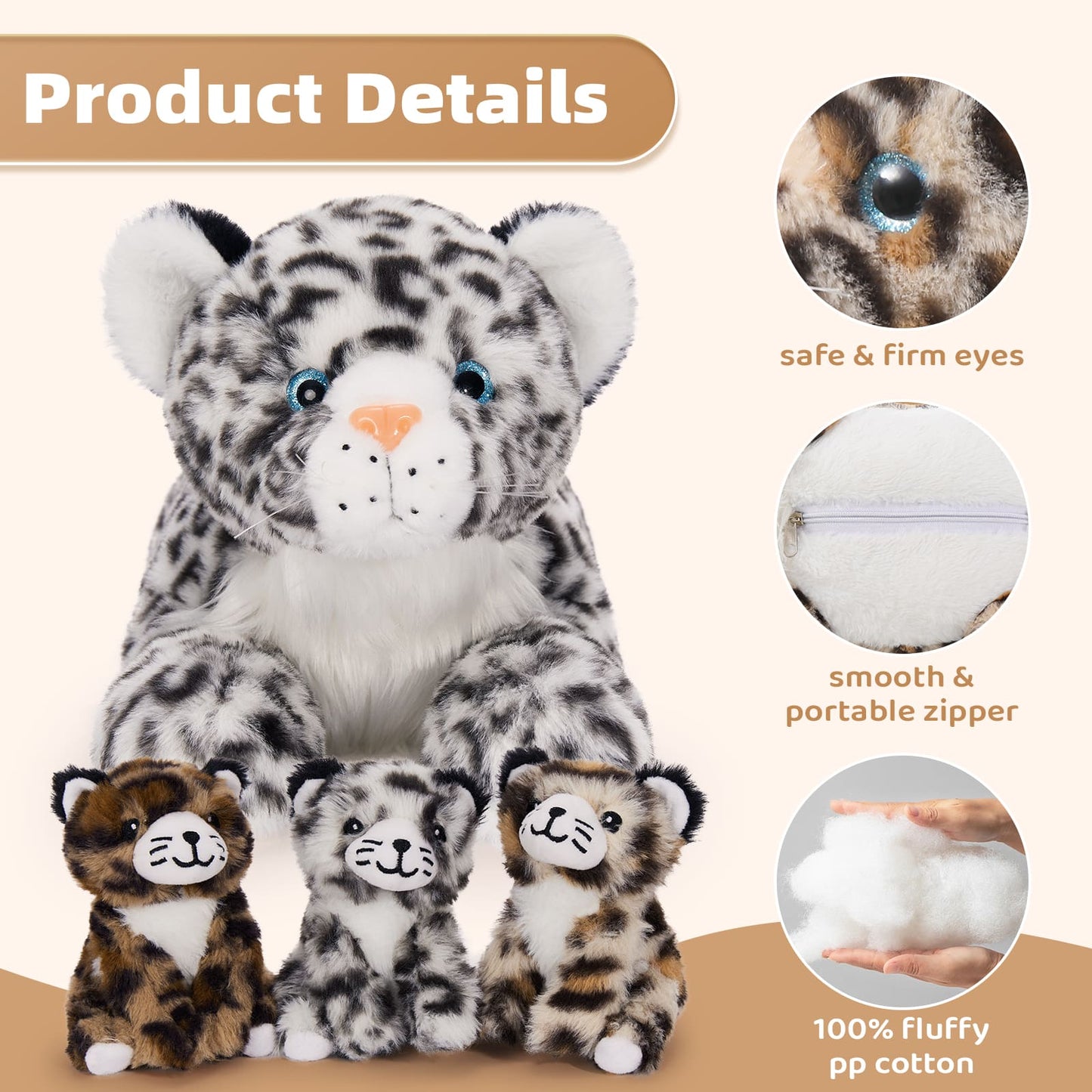 Jungle Leopard Stuffed Animals - Cheetah Plush Toys - 4 Pcs Leopard Stuffed Animals - Realistic Cheetah Plush Dolls - Jungle/Safari/Forest Cute Cartoon Plush Pillows for Kids - Christmas/Birthday Gift for Kids