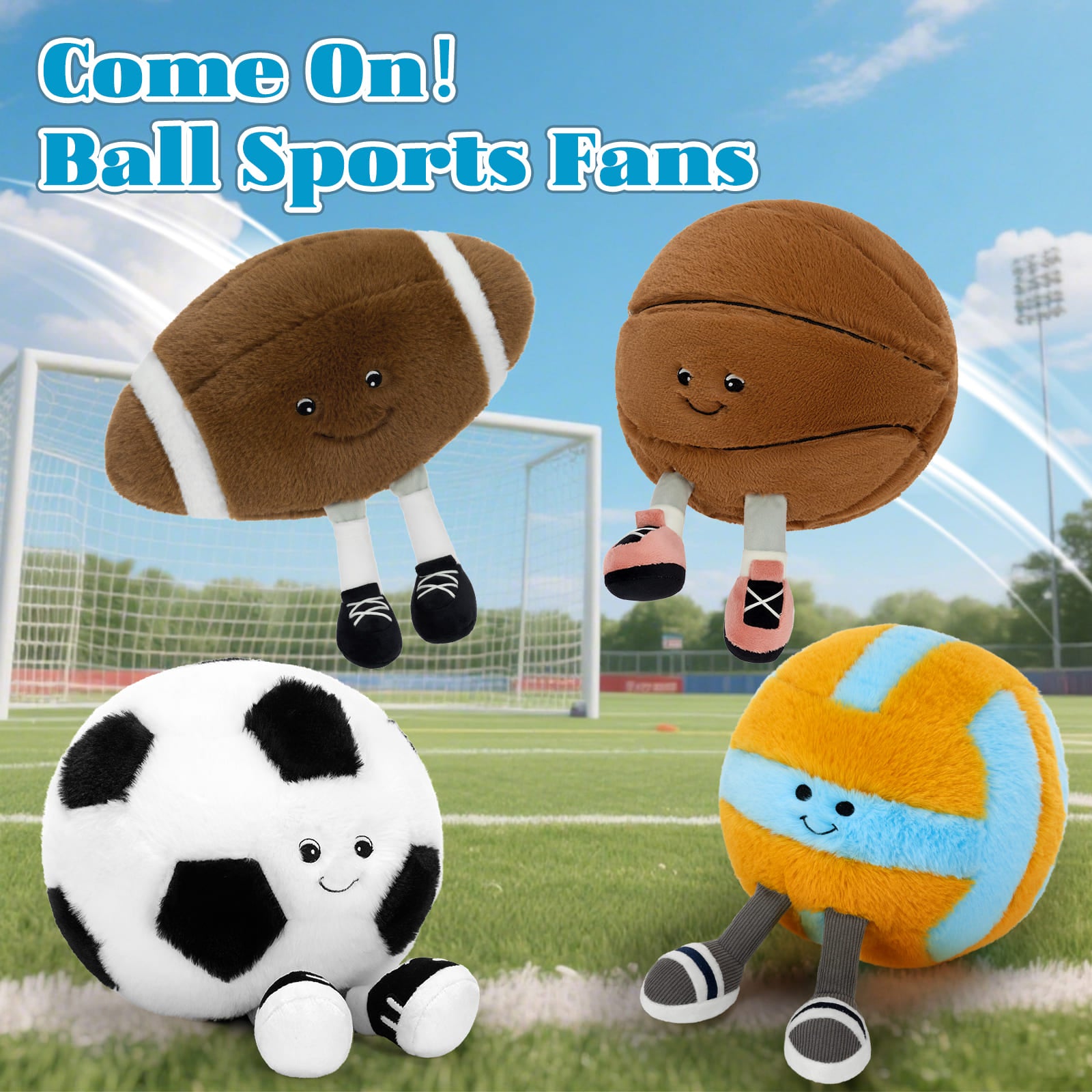Soccer Ball Plush Toy with Legs Sports Football Stuffies, 11.8 Inches