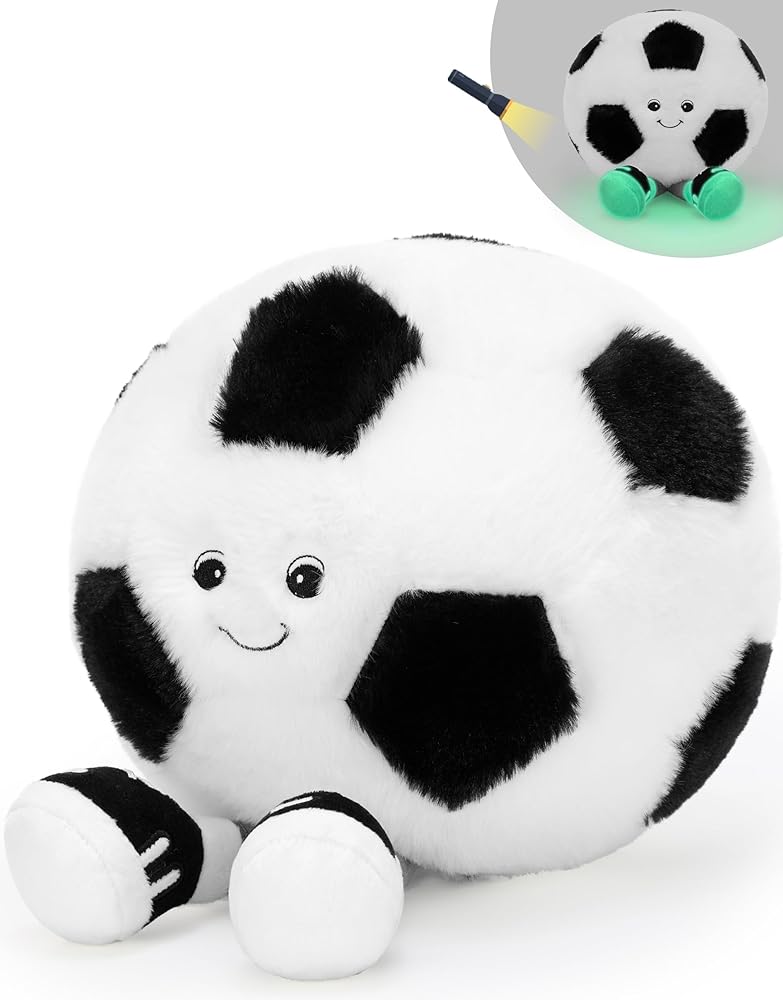 MorisMos 7.9in Glowing Soft Soccer Plush Pillow, Stuffed Soccer Ball Toy