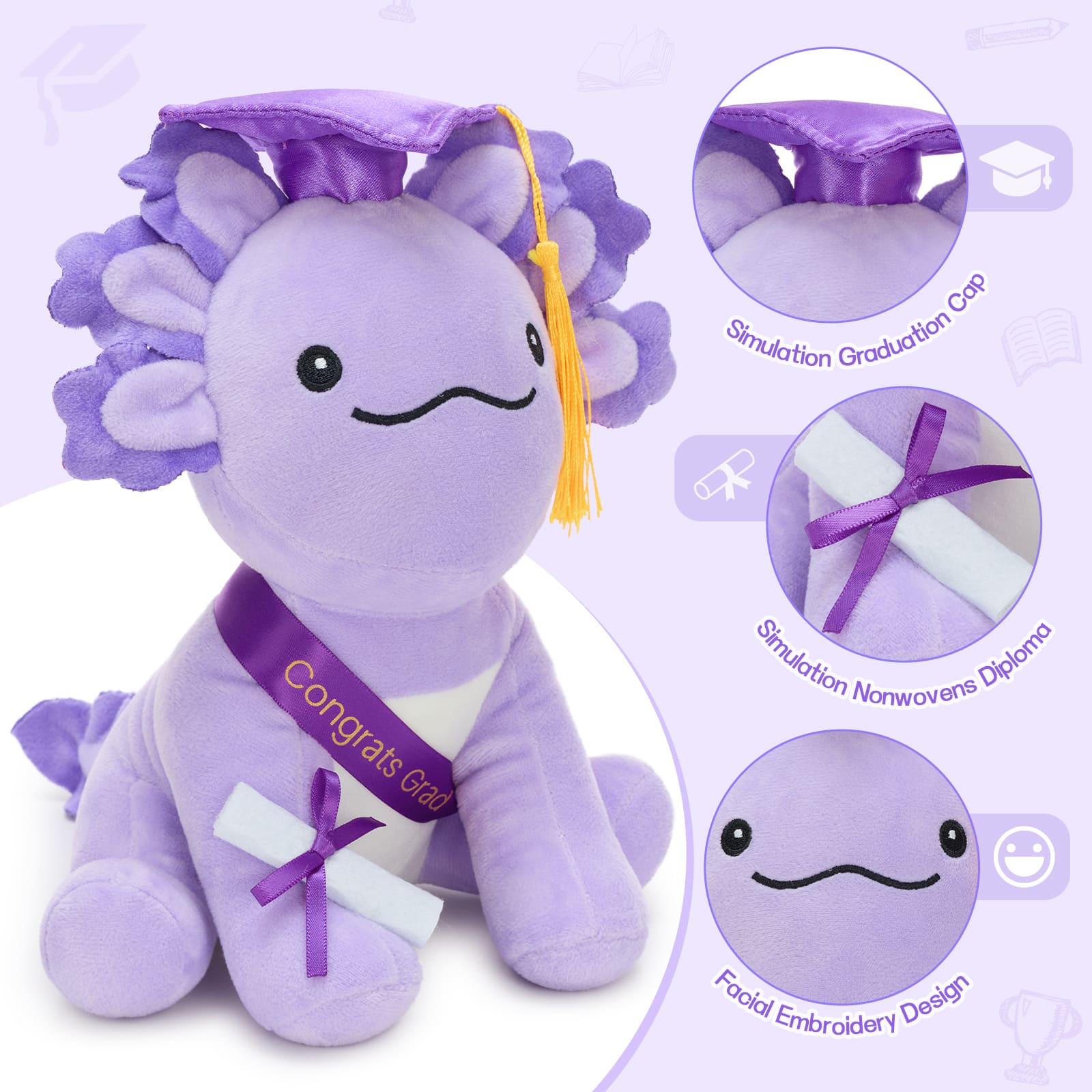 Cute Axolotl Graduation Plush Toy Gift For Graduates, 8 Inches