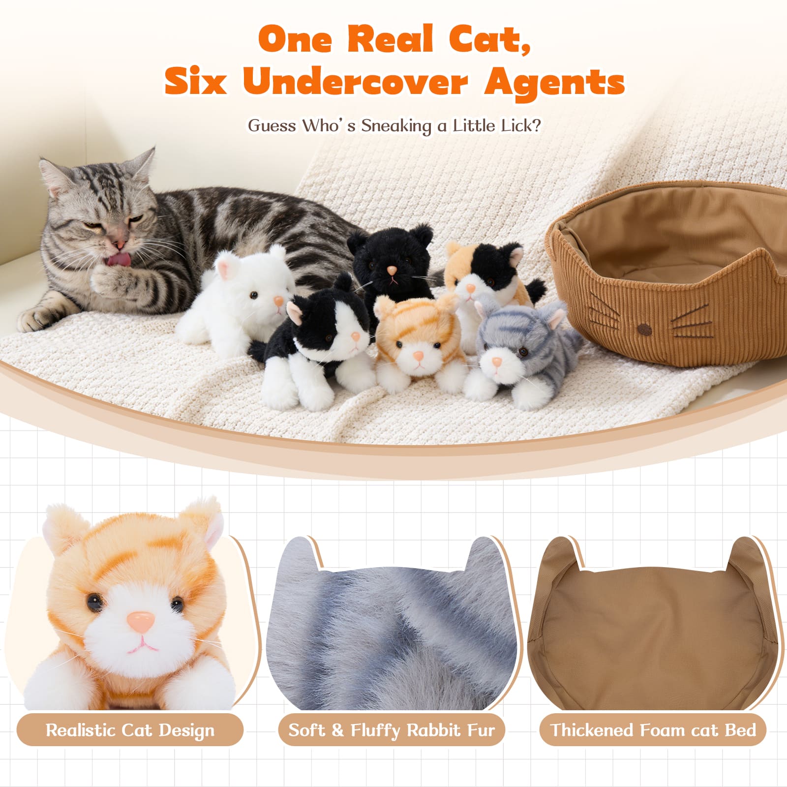 Adorable Cat Plush Set with Basket – Kitten Stuffed Animals Collection