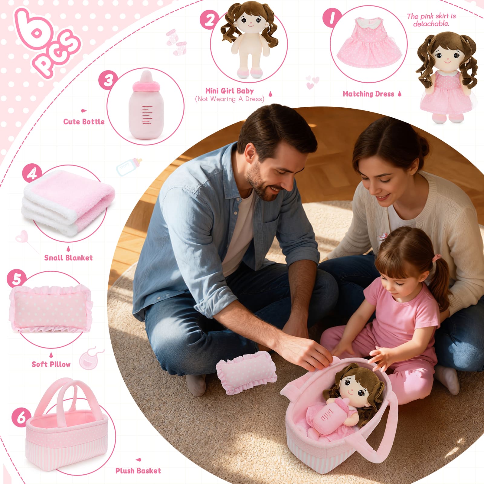 Soft Rag Doll Plush Toy with Accessories – Baby Doll Gift Set