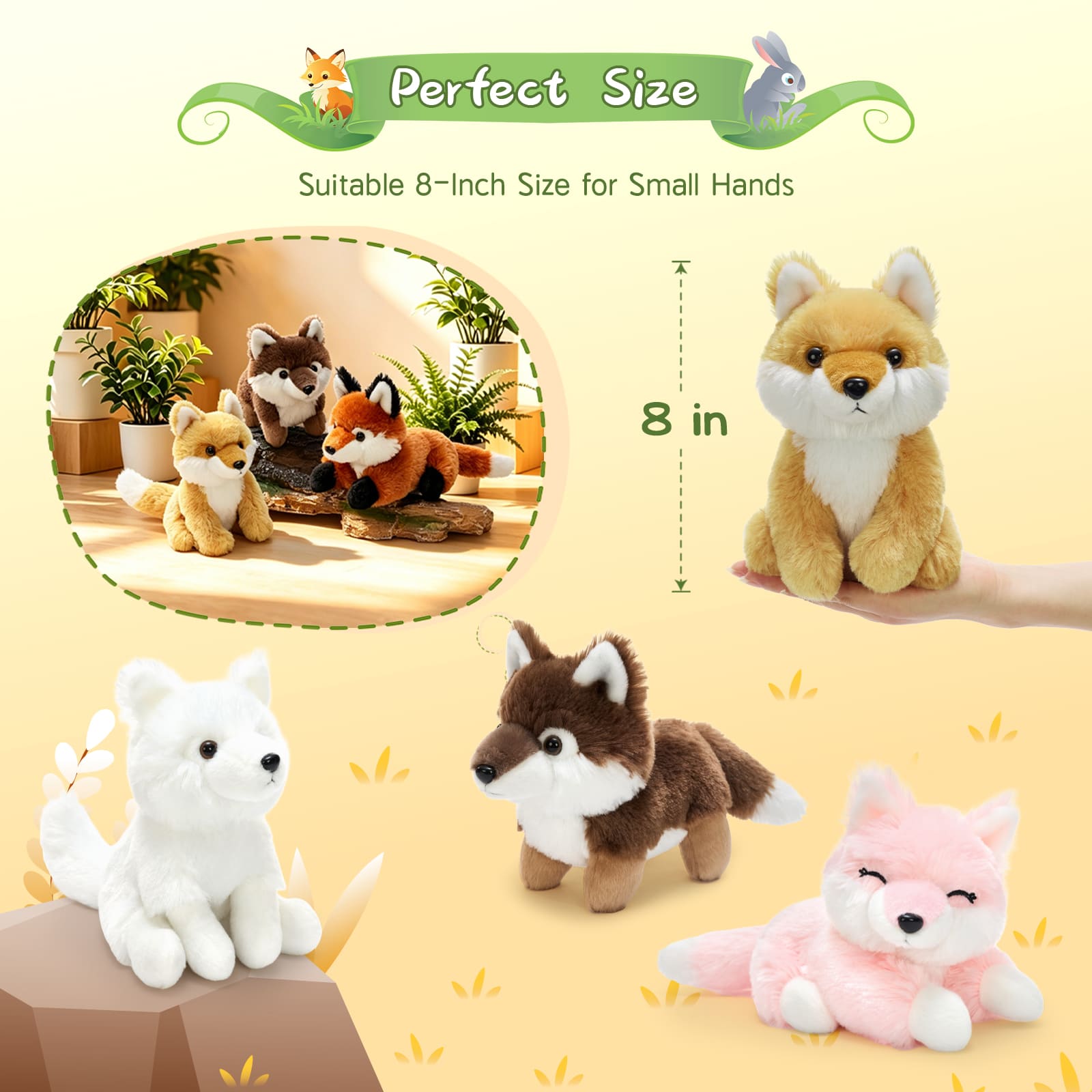 6 PCS Fox Plush Toy Set 8 Inch Soft Stuffed Fox Animals