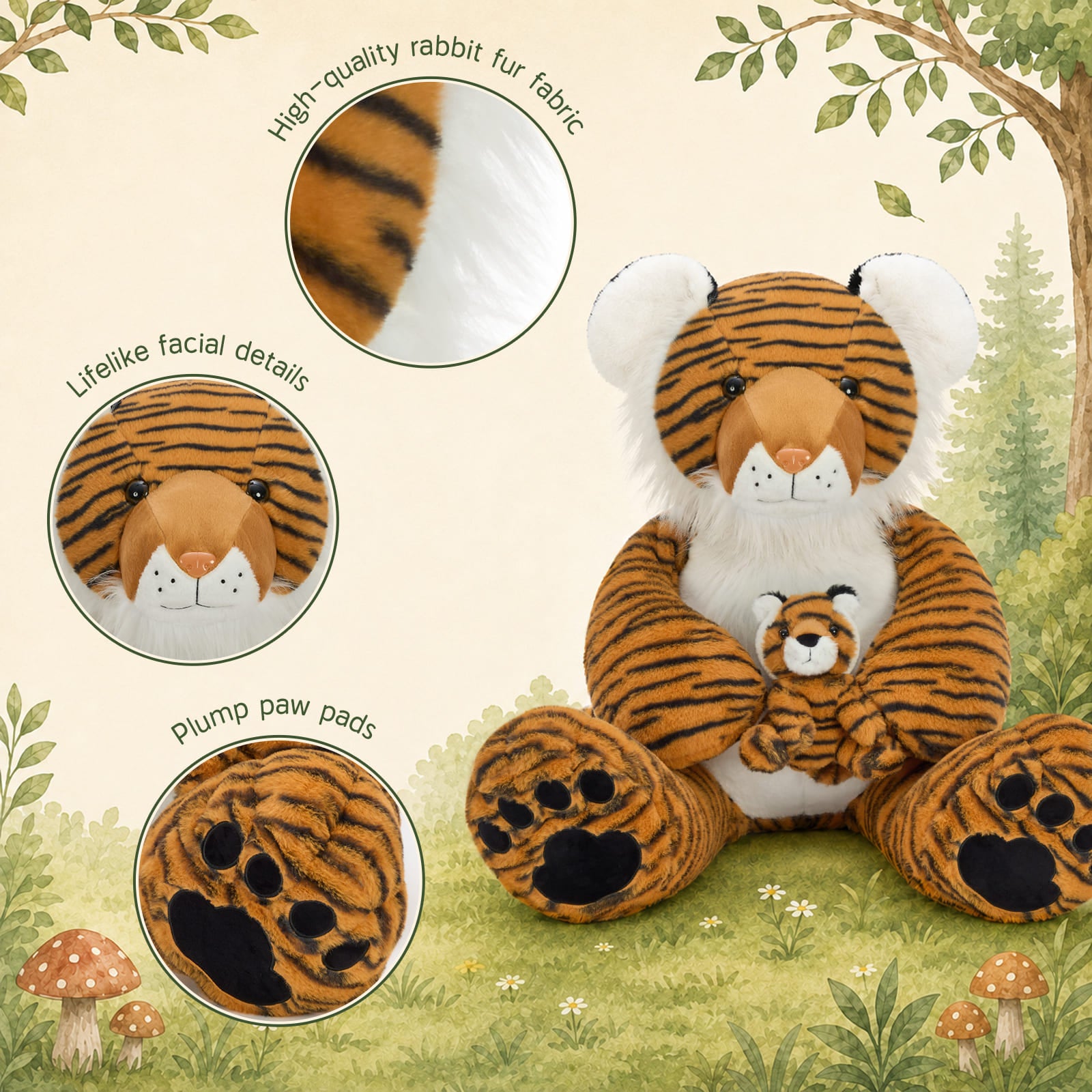 Momma & Baby Tiger Plush Set Stuffed Tiger Teddy Bear with Cub, 39 Inches