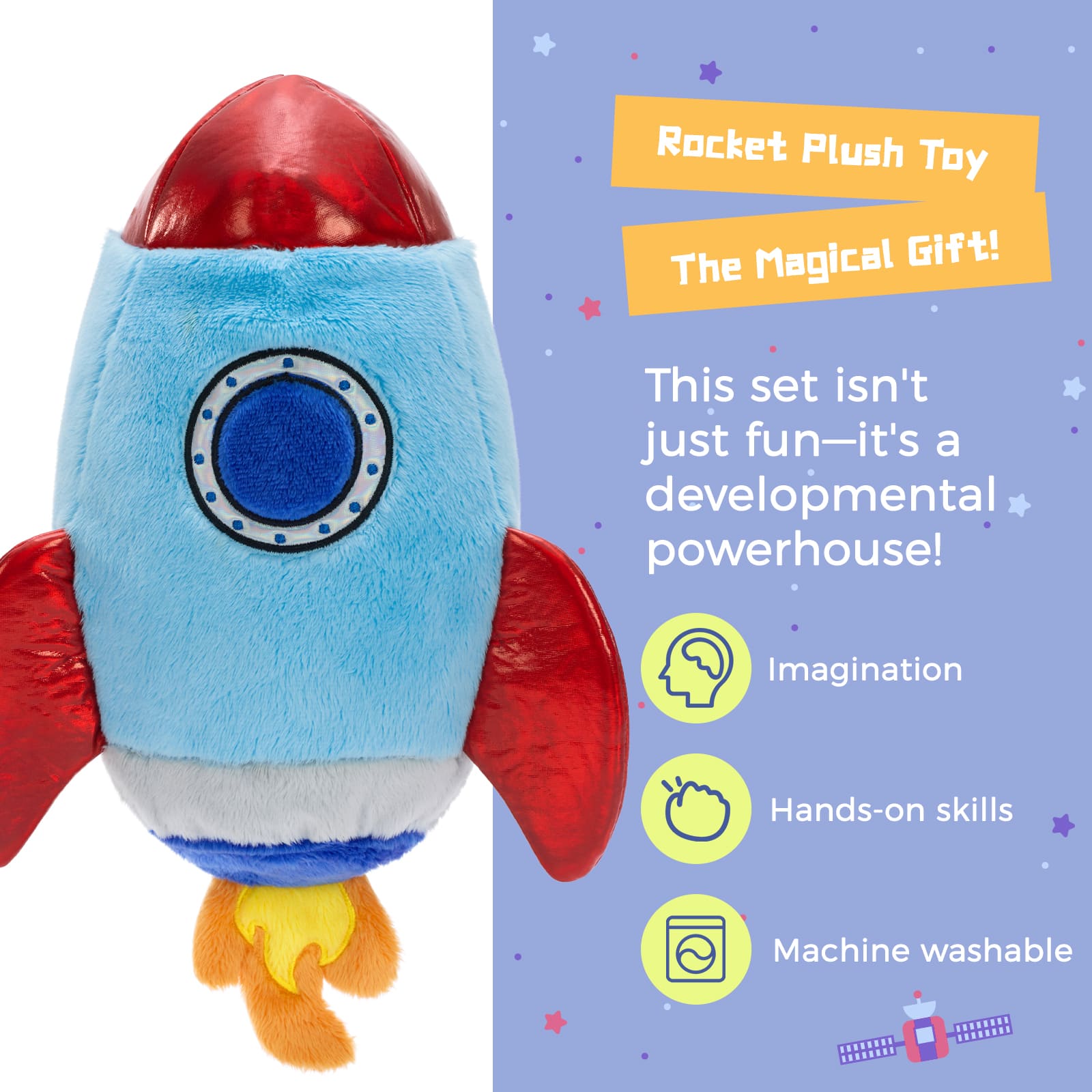 Rocket Plush Toy with Five Planet Plushies Inside, 14 Inches