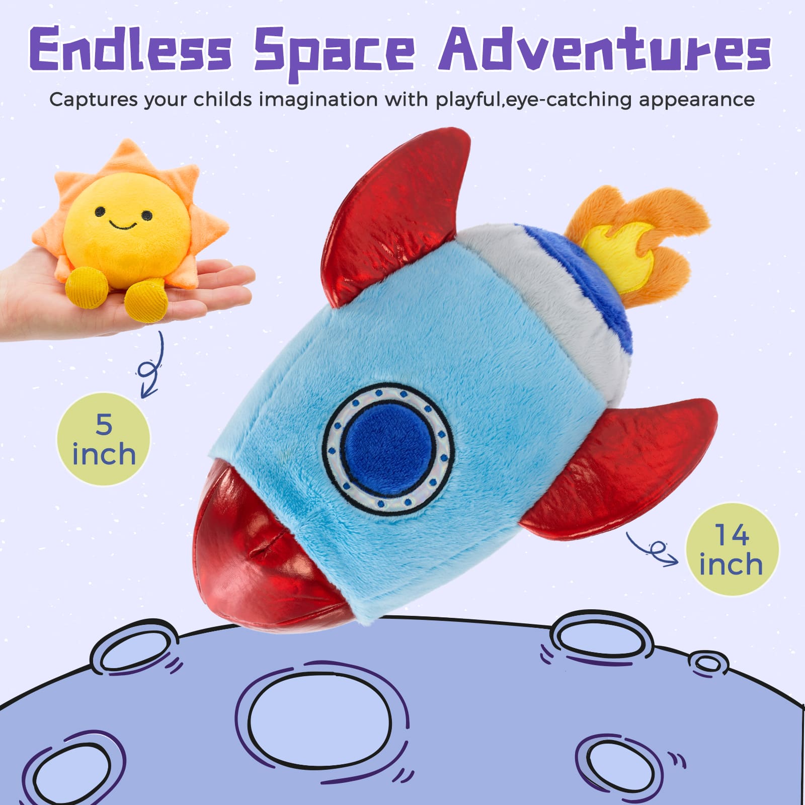 Rocket Plush Toy with Five Planet Plushies Inside, 14 Inches
