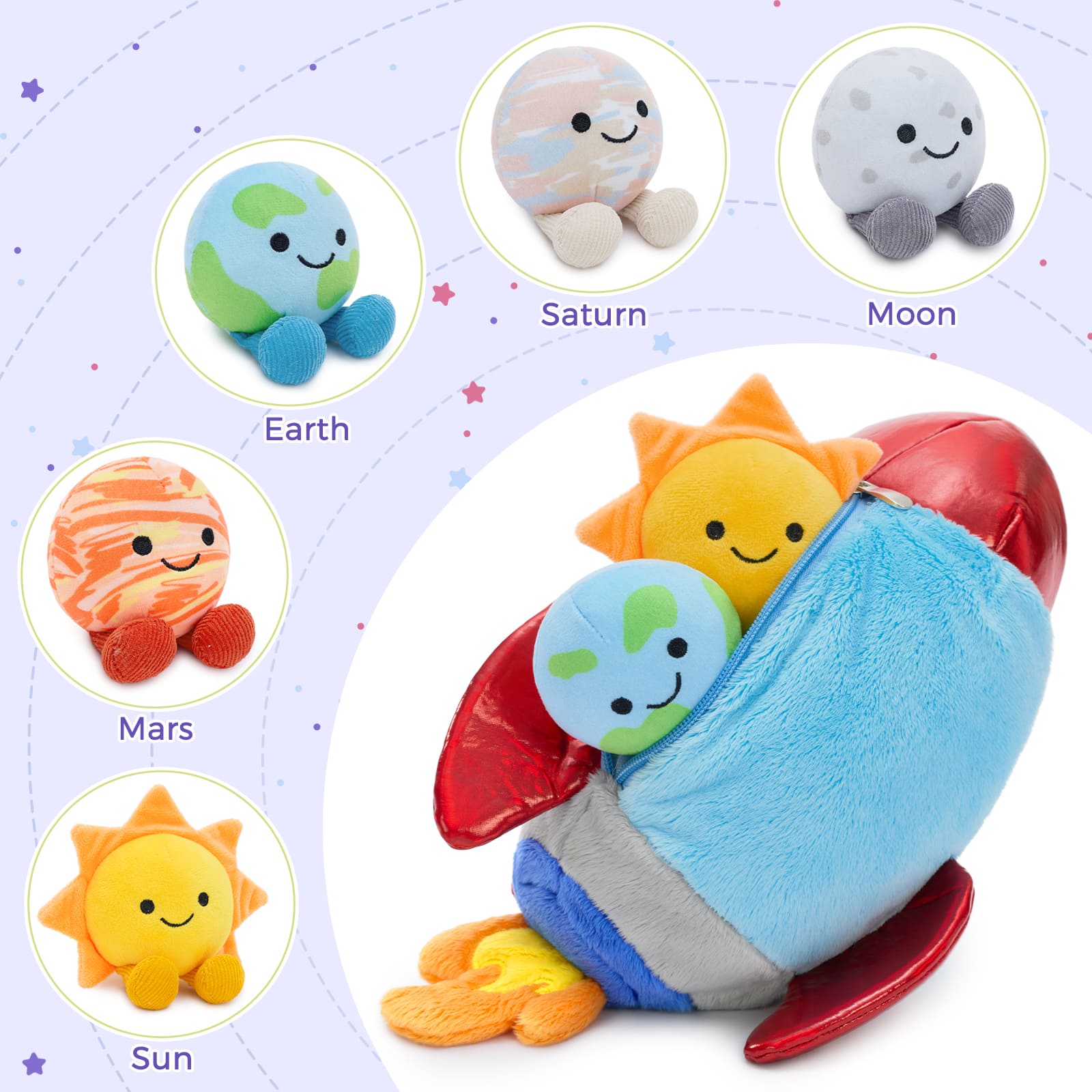 Rocket Plush Toy with Five Planet Plushies Inside, 14 Inches