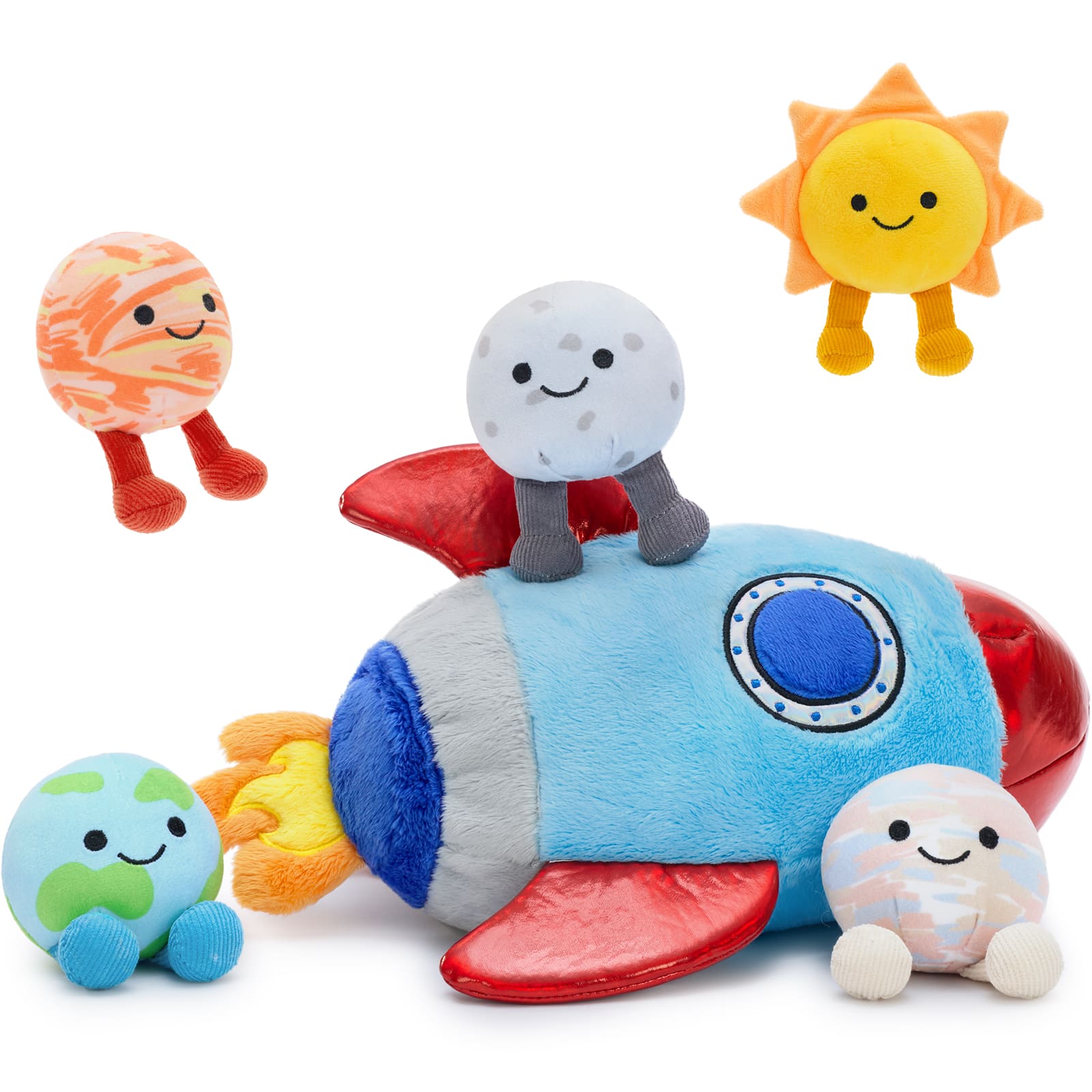 Rocket Plush Toy with Five Planet Plushies Inside, 14 Inches