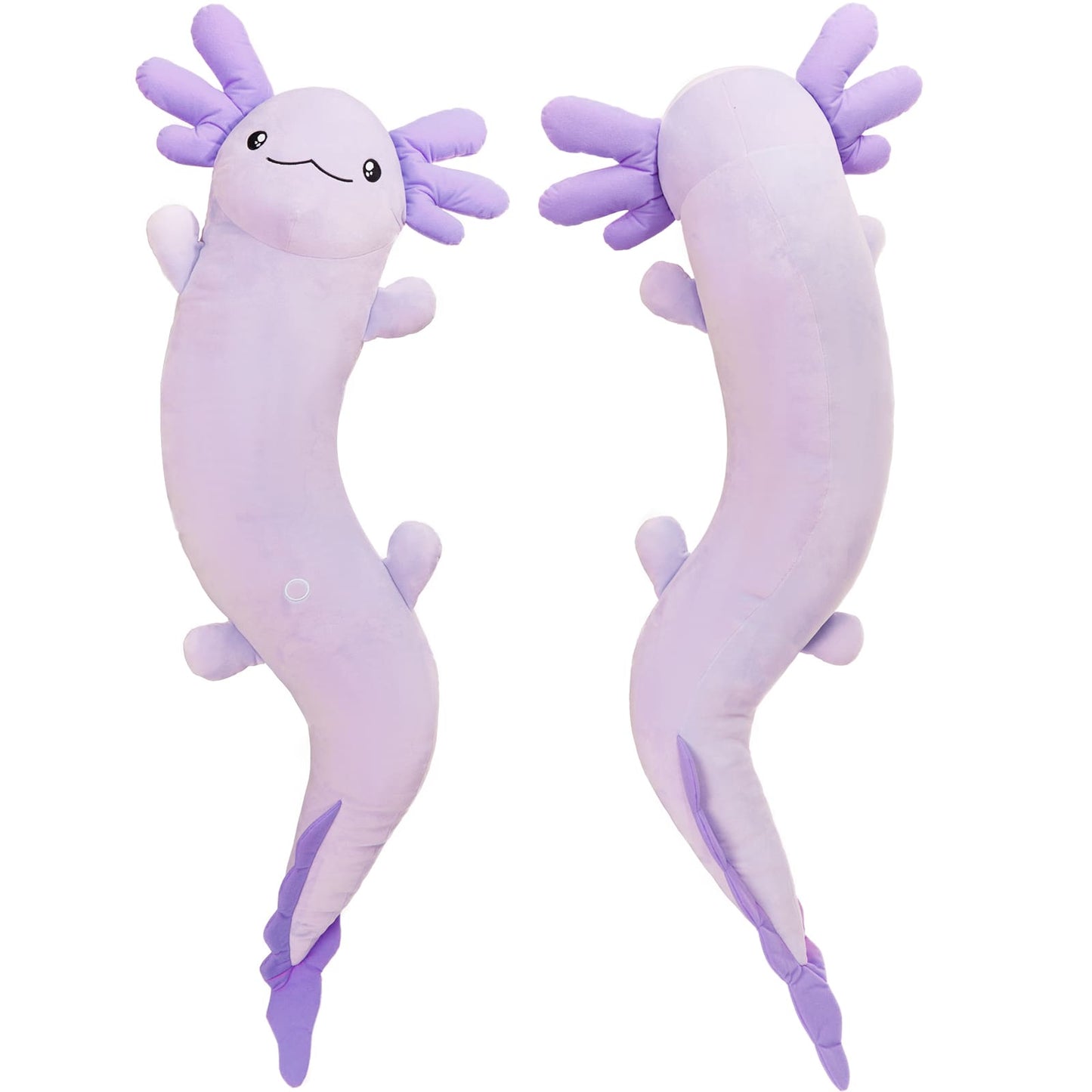 purple axolotl plush toys on a white background