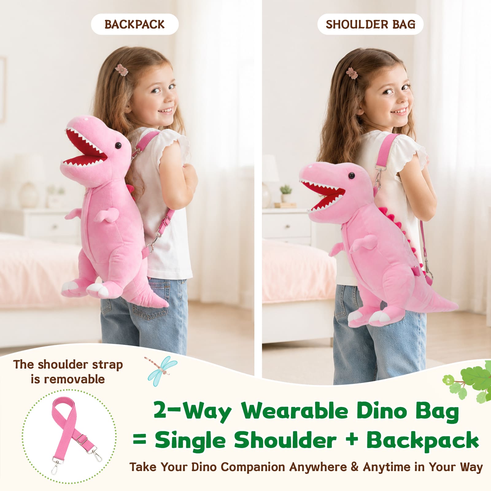 Cute T-Rex Stuffed Animal Bag with Mini Dino Toys for Kids