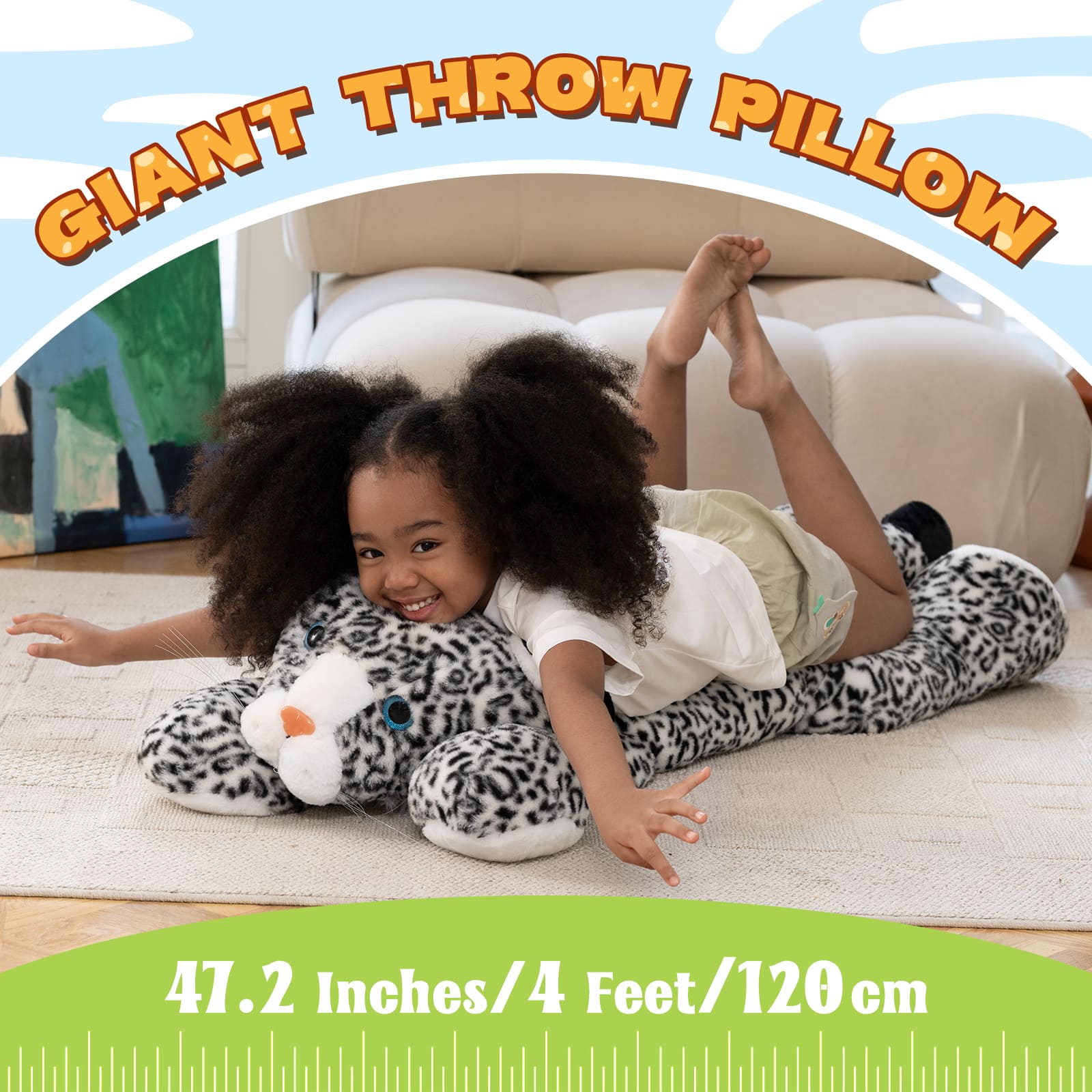 Giant Leopard Stuffed Animals Jungle Plush Toys, 47 Inches