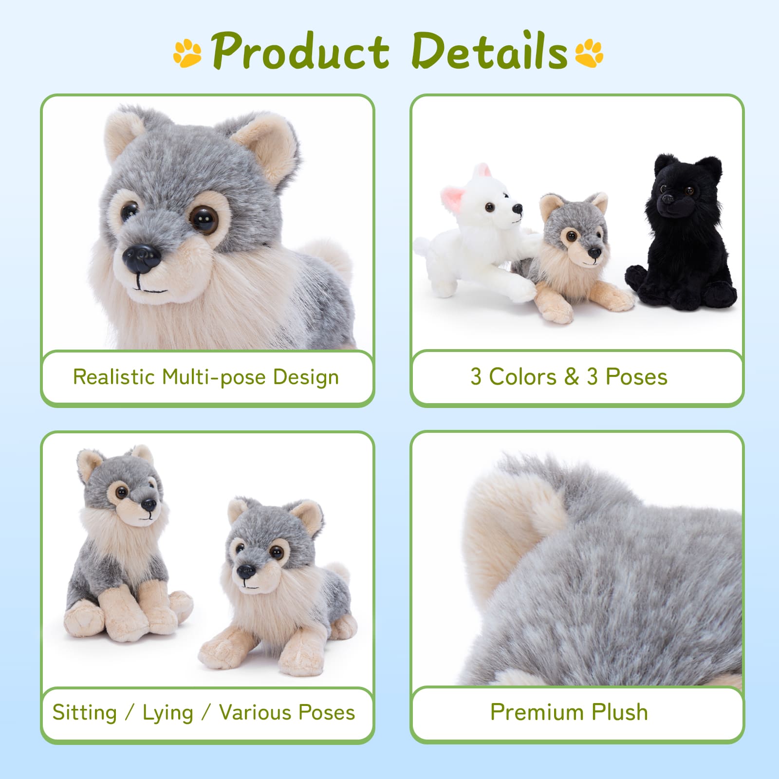 6-Piece Wolf Plush Toy Set 10 Inch Realistic Stuffed Wolf Pack
